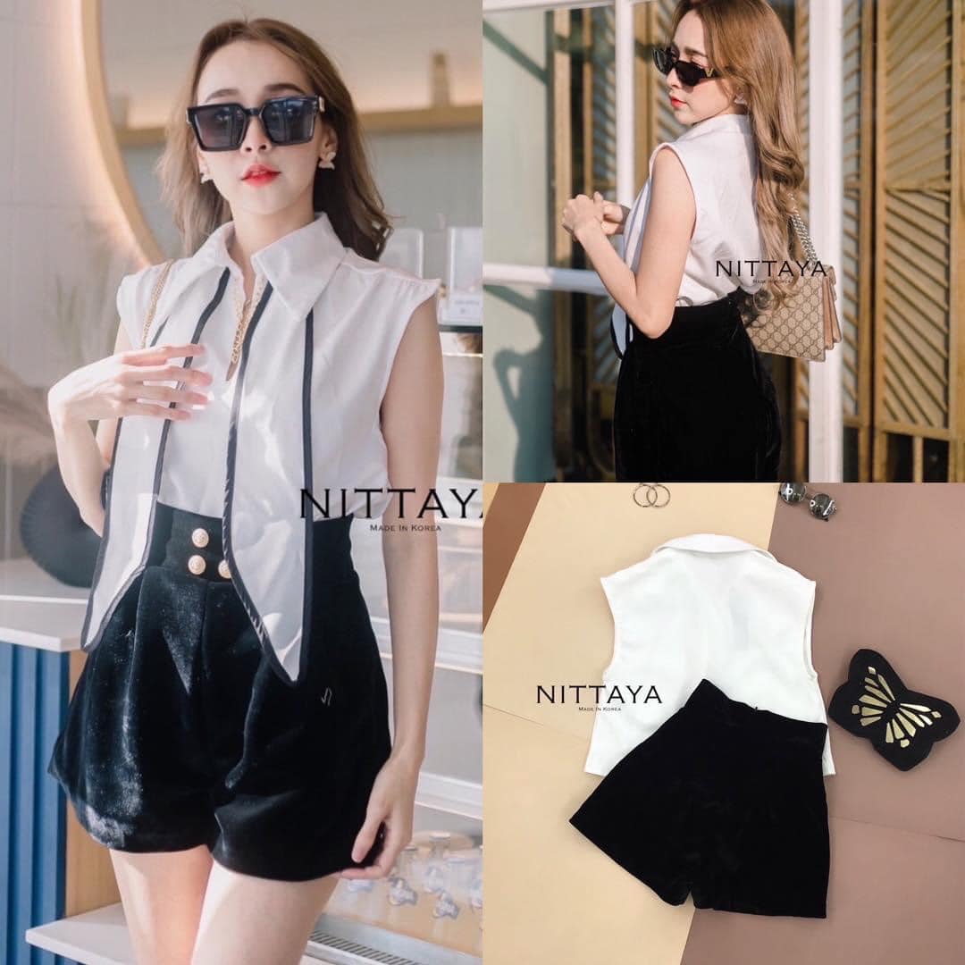 เชตเสื้อขาวหูกระต่ายคอปก น้องเป็นตะขอ ตัวตะขอสามารุแกะออก ได้นะจ๊ะ มาพร้อมกับ กก.ดำ กำมะหยี่ สินค้าคุณภาพ (พร้อมส่ง)