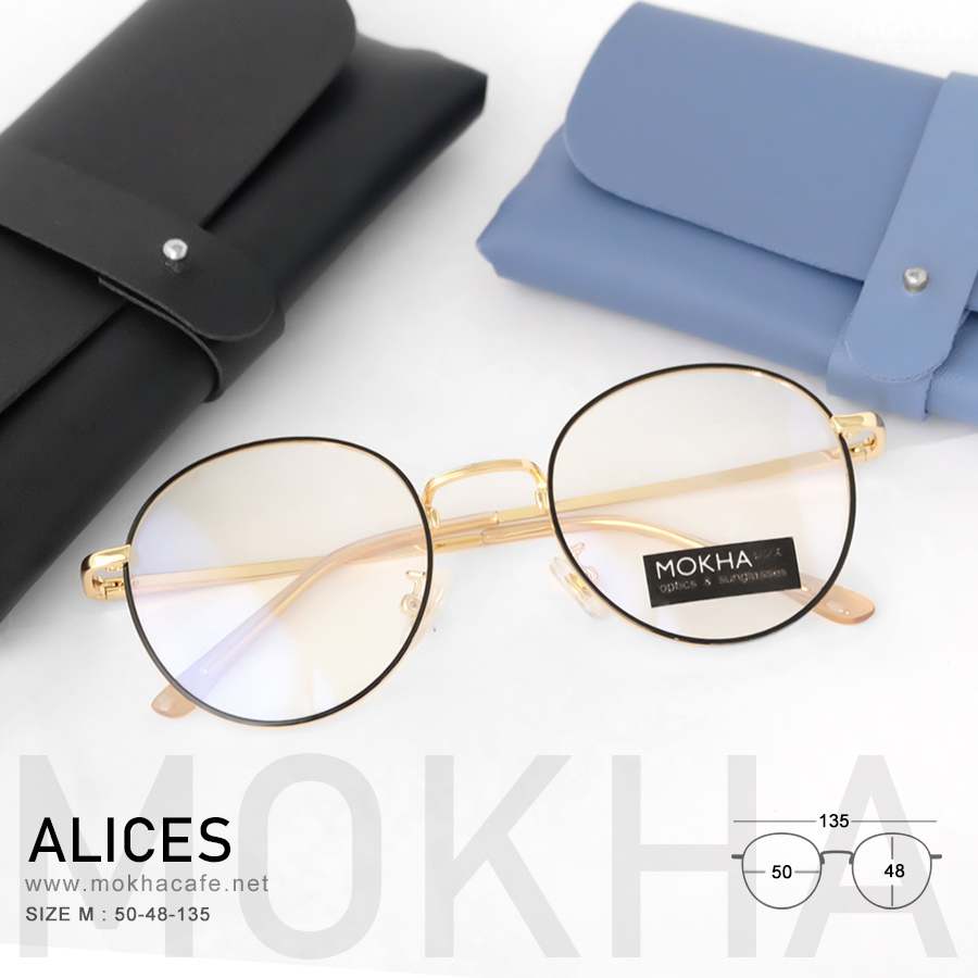 ALICES - black gold แว่นตาทรงกลม กรอบโลหะ ขาสปริง กว้าง 135 มม.(sizeM) H48