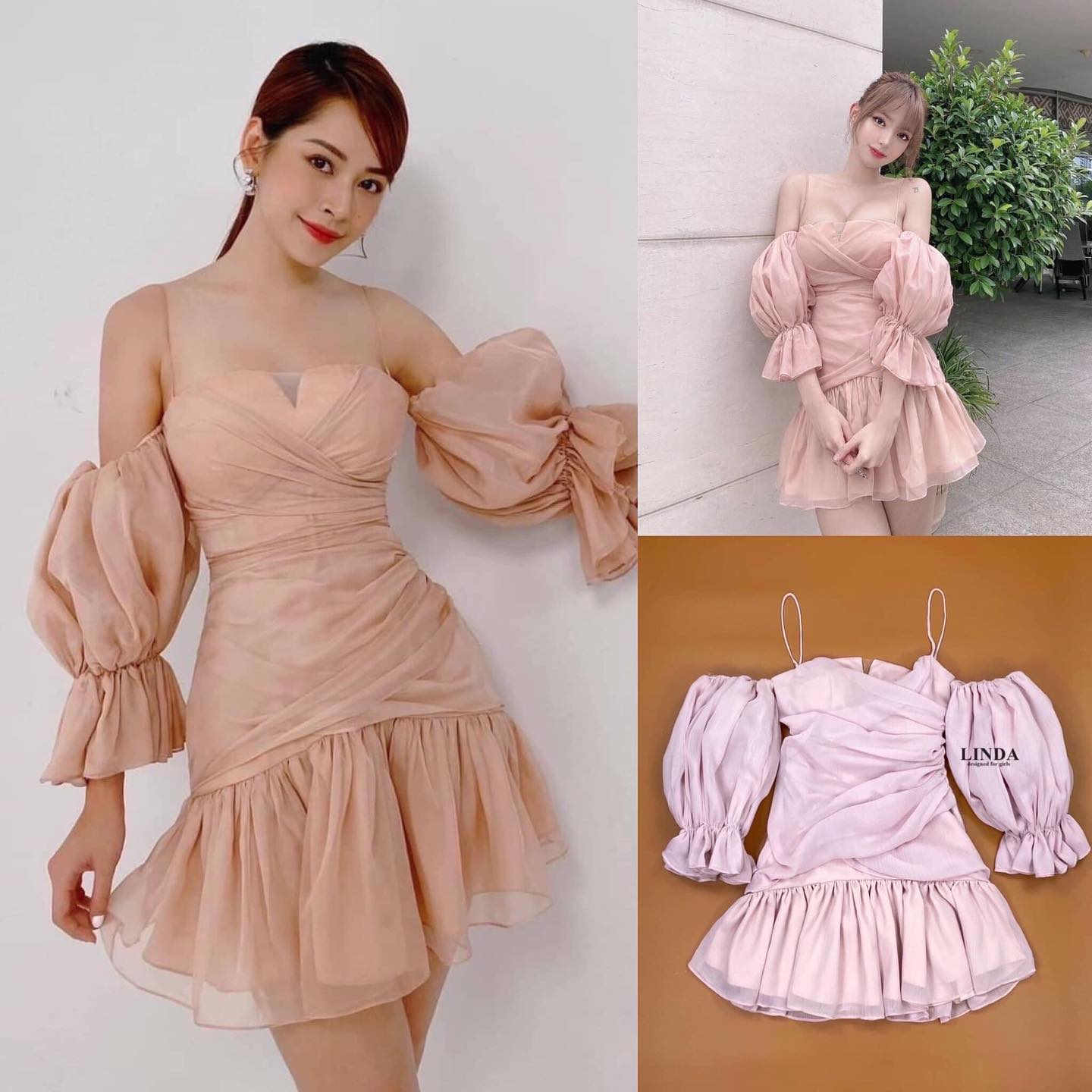 เดรสสีชมพูอ่อน ตัวนี้งานเหมือน 100% เลยเป๊ะที่ มีฟองน้ำ ชายกระโปรงระบาย สินค้าคุณภาพ (พร้อมส่ง)
