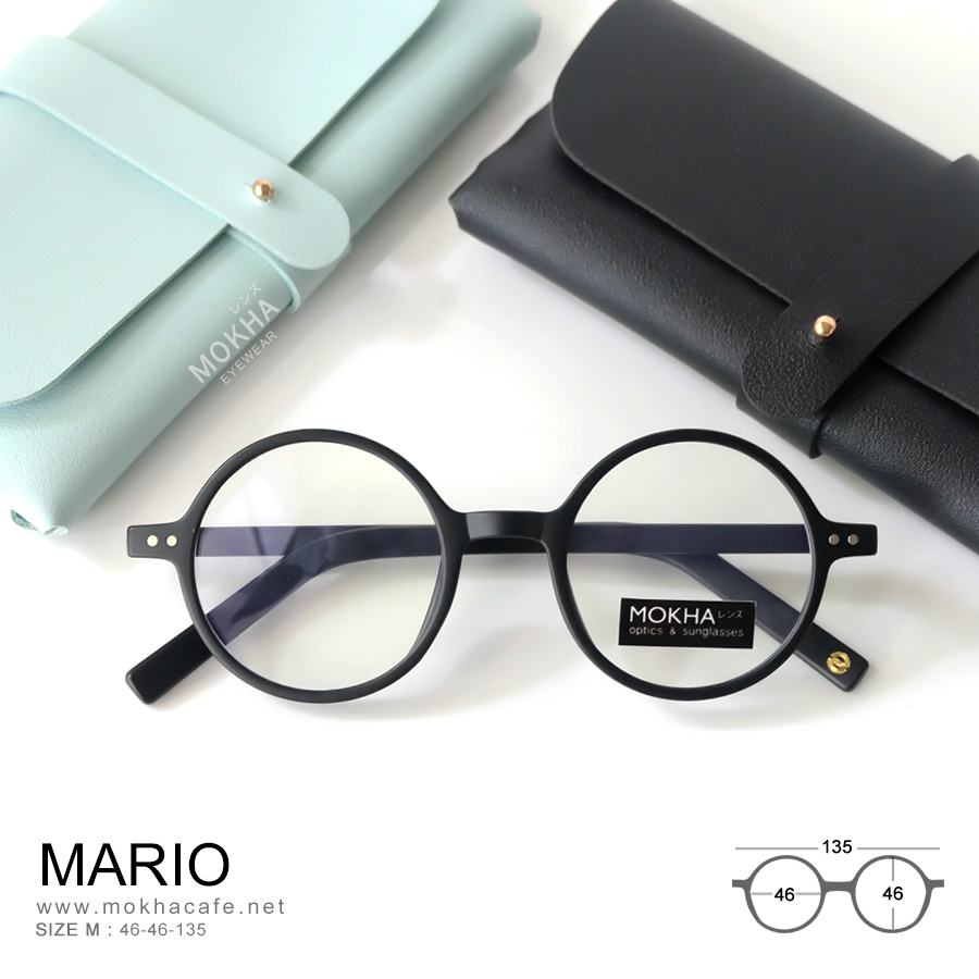 MARIO - black กรอบแว่นตา TR90 แว่นทรงกลม แกนขาโลหะ เหนียวทนทาน กว้าง 135 มม. (sizeM) H46