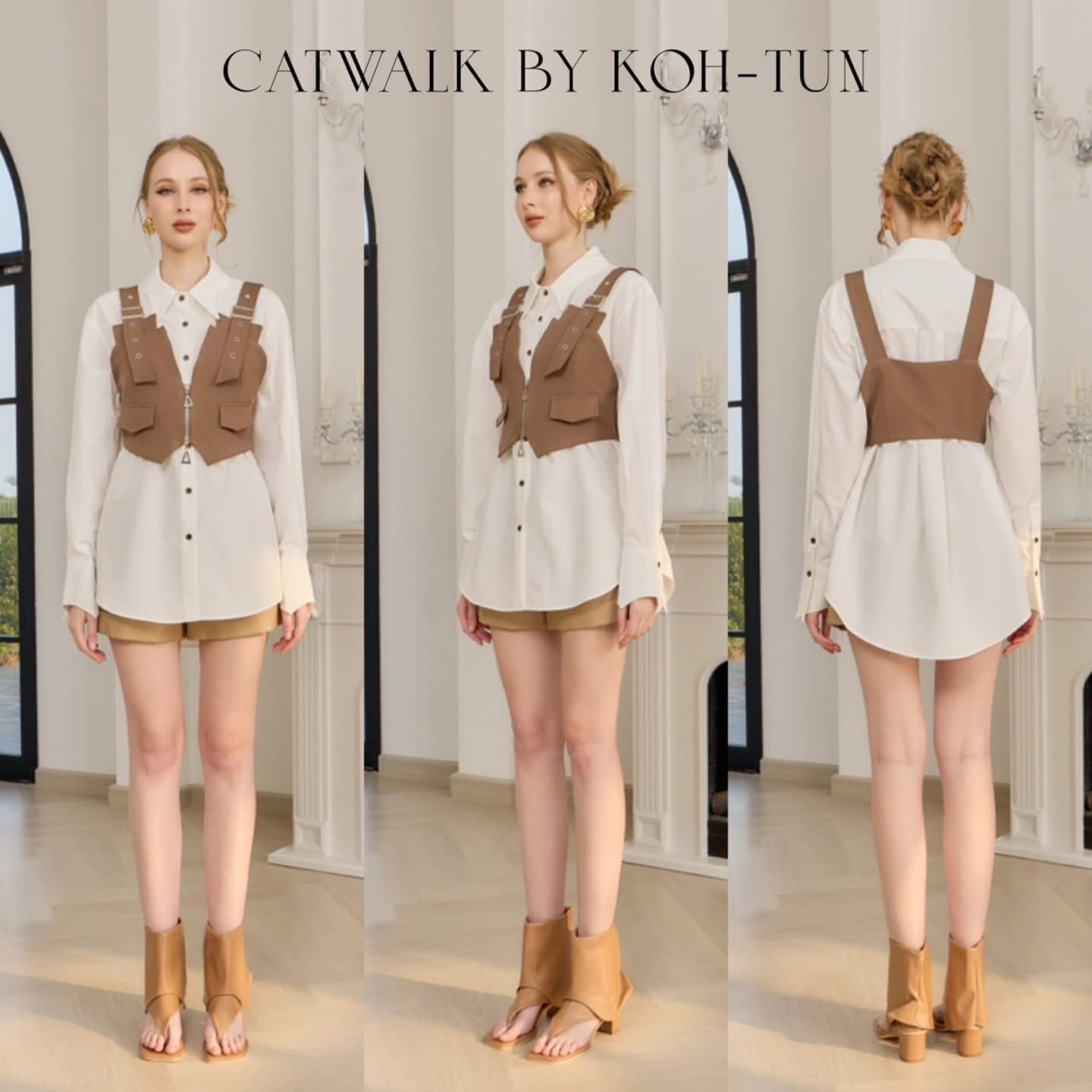 Setเสื้อเชิ้ตแขนยาว+เสื้อครอปกั๊กสุดเก๋ เนื้อผ้าเกรดเอ ใส่สบาย : สินค้าคุณภาพ (พร้อมส่ง)