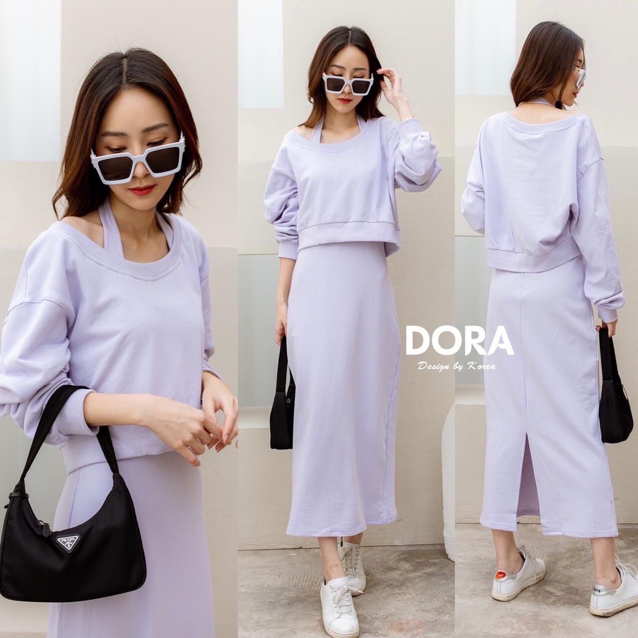 Set เสื้อ+เดรสกระโปรงผ้ายืดผ้าดีมาก ใส่สบาย : สินค้าคุณภาพ (พร้อมส่ง)