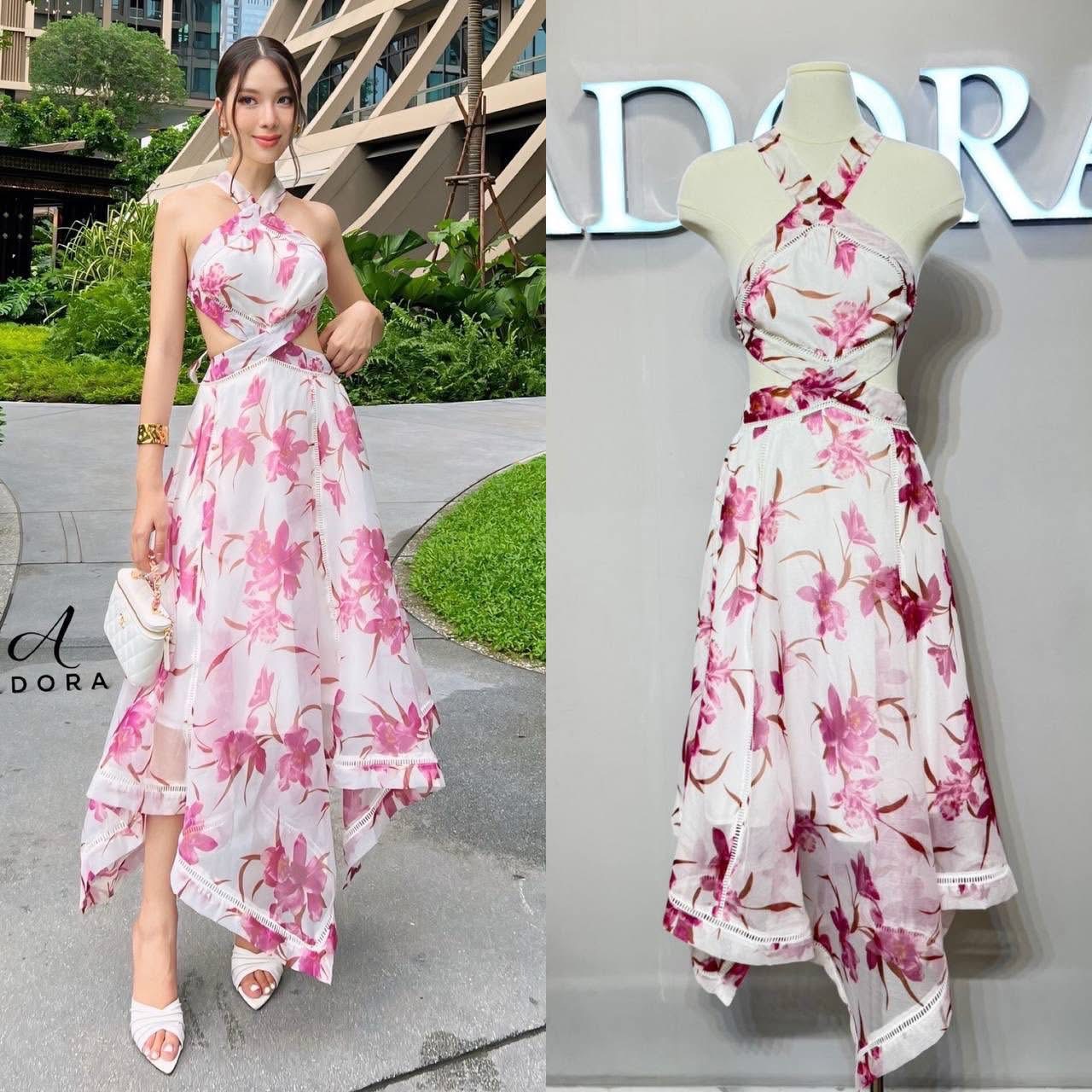 แม๊คซี่เดรสดีไซน์ไขว้อก ตัวชุดใช้ผ้าพิมพ์ลายดอกไม้สีสันสดใส เนื้อผ้าเกรดพรีเมี่ยม กระโปรงทรงเอบานสวิง ใส่สบาย : สินค้าคุณภาพ (พร้อมส่ง)