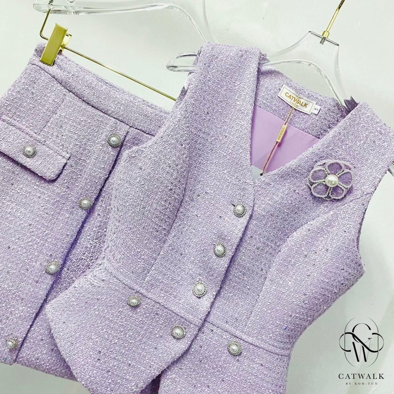 เซตเสื้อVEST +กระโปรงผ้าทวิต เนื้อผ้าทวิต เกรดเอ ผ้าสวยมาก : สินค้าคุณภาพ (พร้อมส่ง)