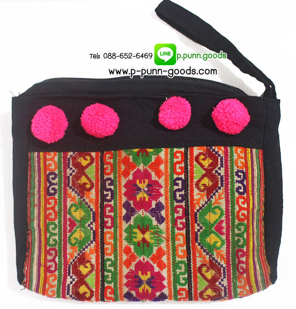 กระเป๋าคล้องมือผ้าปักชาวเขา (งานผ้าชาวเขา Upcycled)