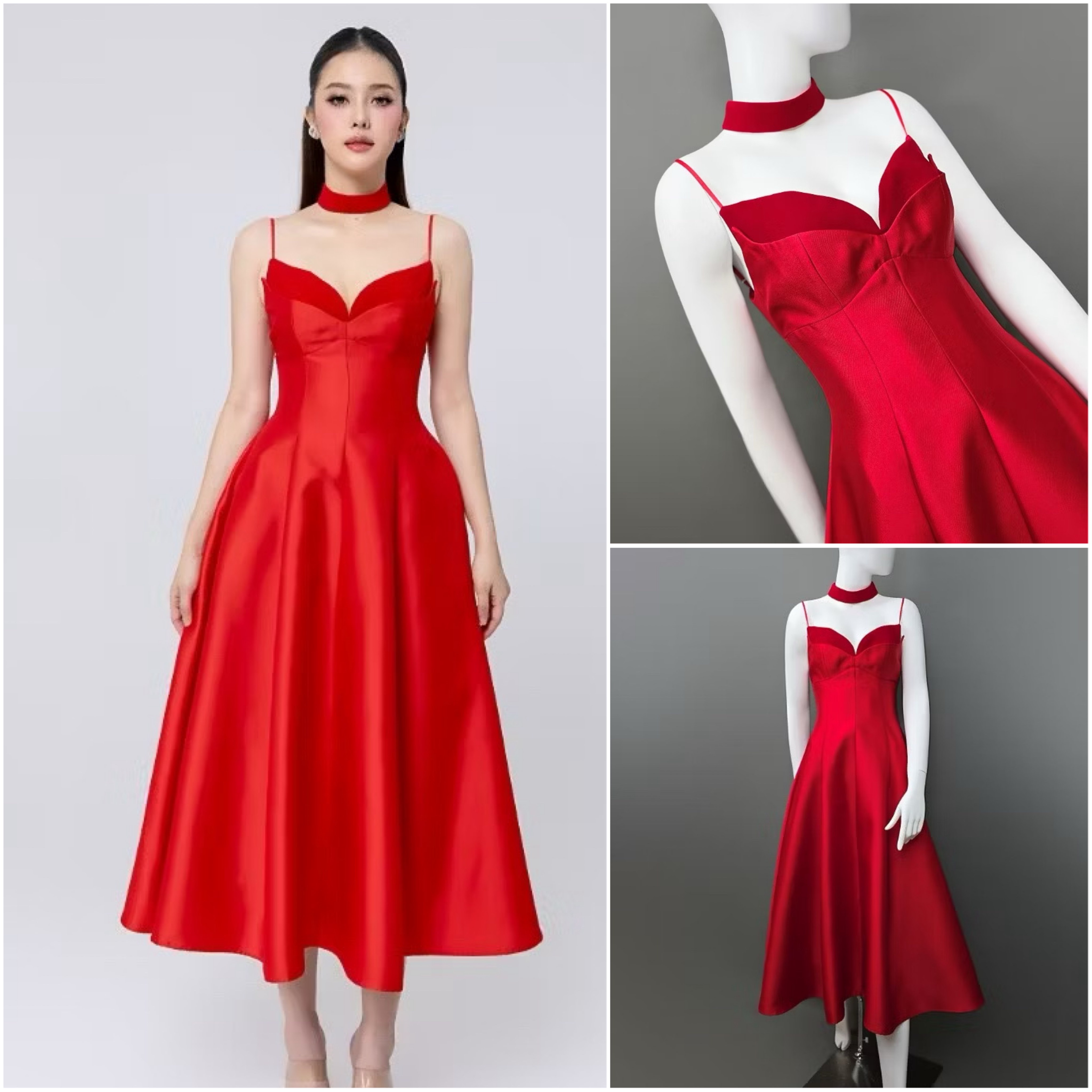 เดรสเสื้อสายเดี่ยว ดีเทลหน้าอกโค้ง ซ้อน2เลเยอร์ กระโปรงบานทรงวงกลม ทำจากผ้าไหมดัตเชสเนื้อดี ผ้ามีน้ำหนัก มีซิปซ่อนและซับในอย่างดี แพตเทิร์นเก็บทรงสวย คัตติ้งประณีตมากค่ะ ใส่สบาย : สินค้าคุณภาพ (พร้อมส่ง)