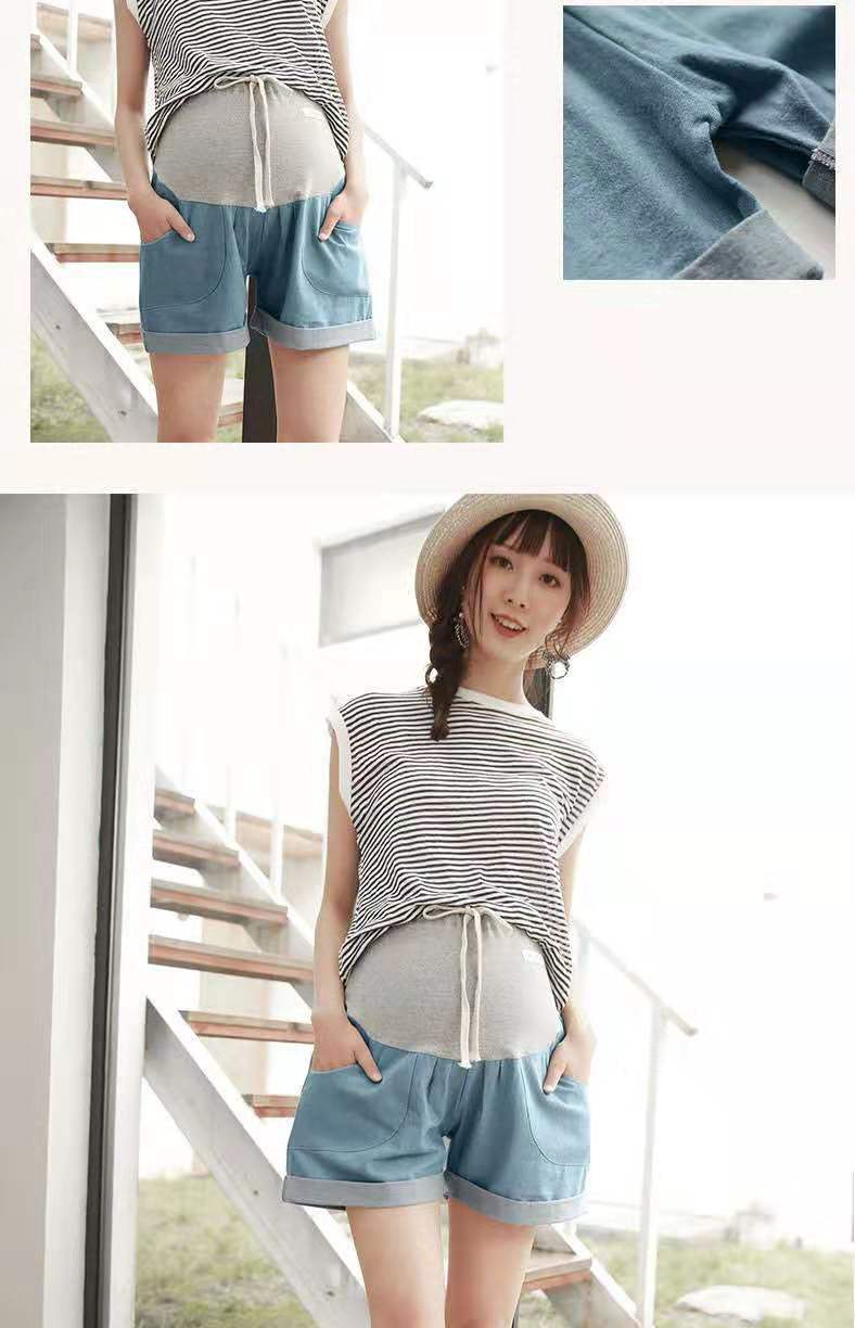 กางเกงคนท้อง กางเกงยีนส์คนท้อง กางเกงคนท้อง สไตล์เกาหลี ขาสั้น เท่ห์ๆ เอวปรับขนาดได้ ใส่สบาย Size M, L, XL