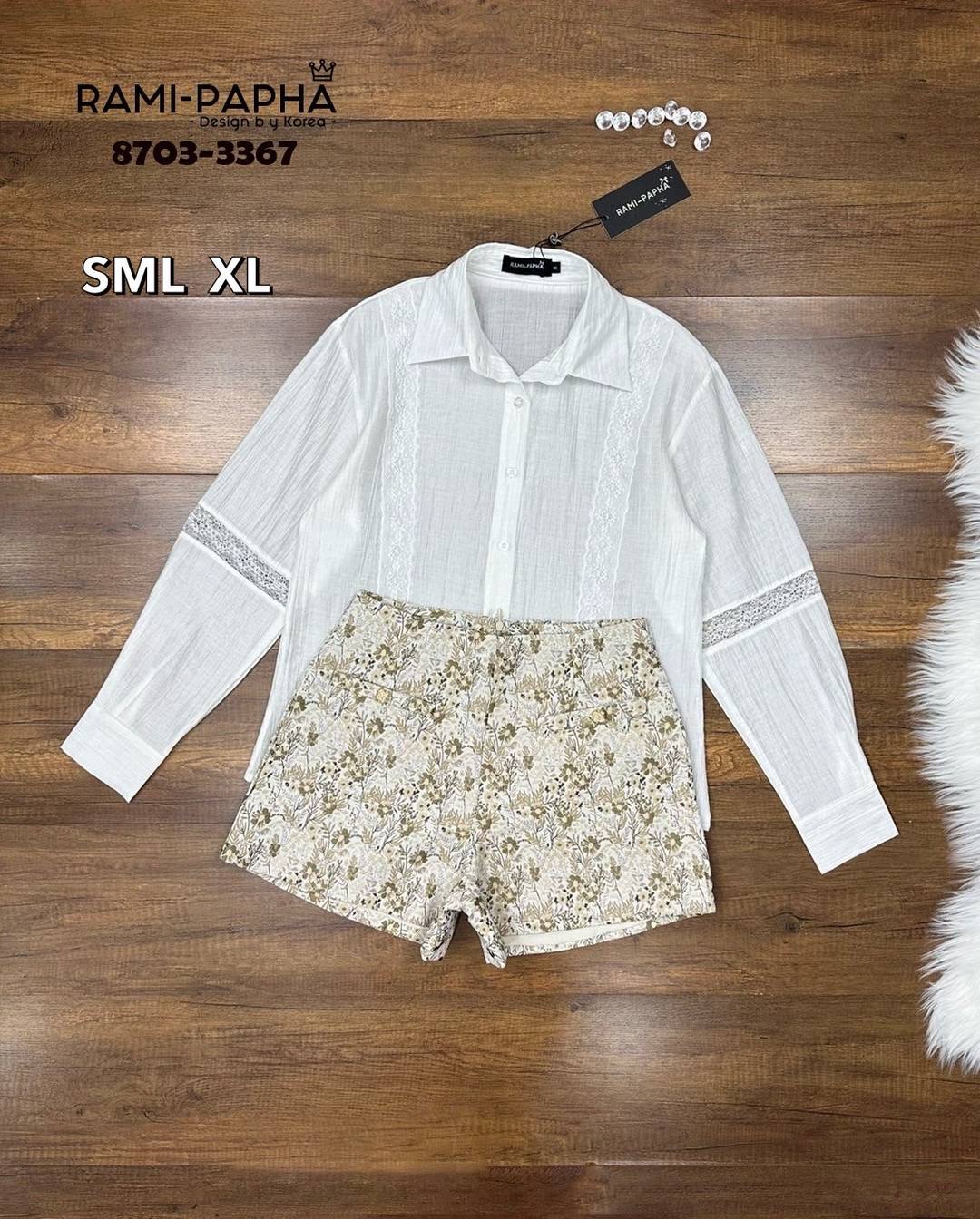 เซตเสื้อเชิ้ตคอปก ดีเทลแต่ลูกไม้รอบตัวกิ๊บเก๋ +กางเกงขาสั้น ใส่สบาย : สินค้าคุณภาพ (พร้อมส่ง)