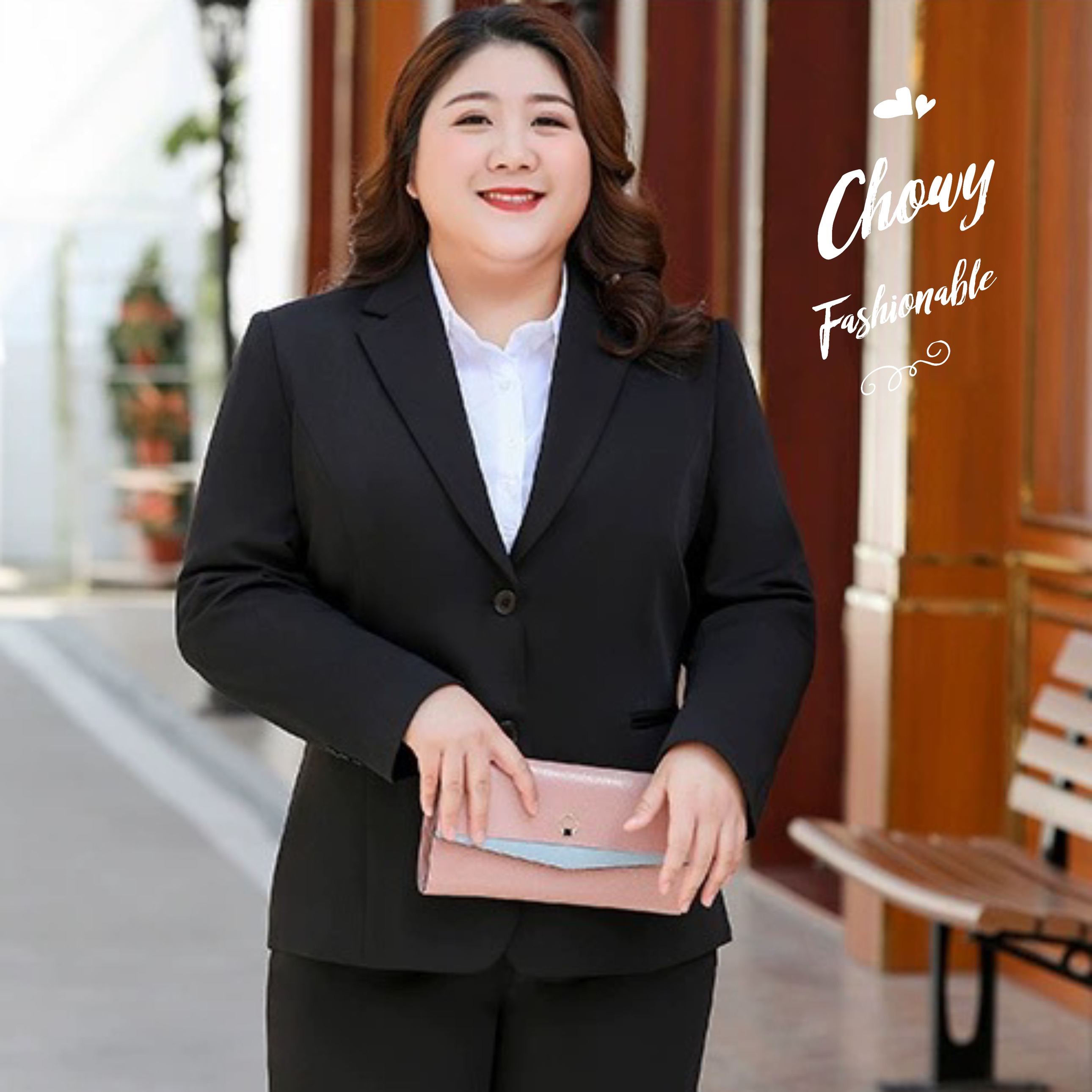 ชุดเสื้อสูทไซส์ใหญ่ 6XL-10XL รอบอก 42-50" เอว 36-42" เสื้อสูทผู้หญิงสาวอวบ สูทคนอ้วน กางเกงสูท กระโปรสูท ผู้หญิงไซส์ใหญ่ FF0342BL