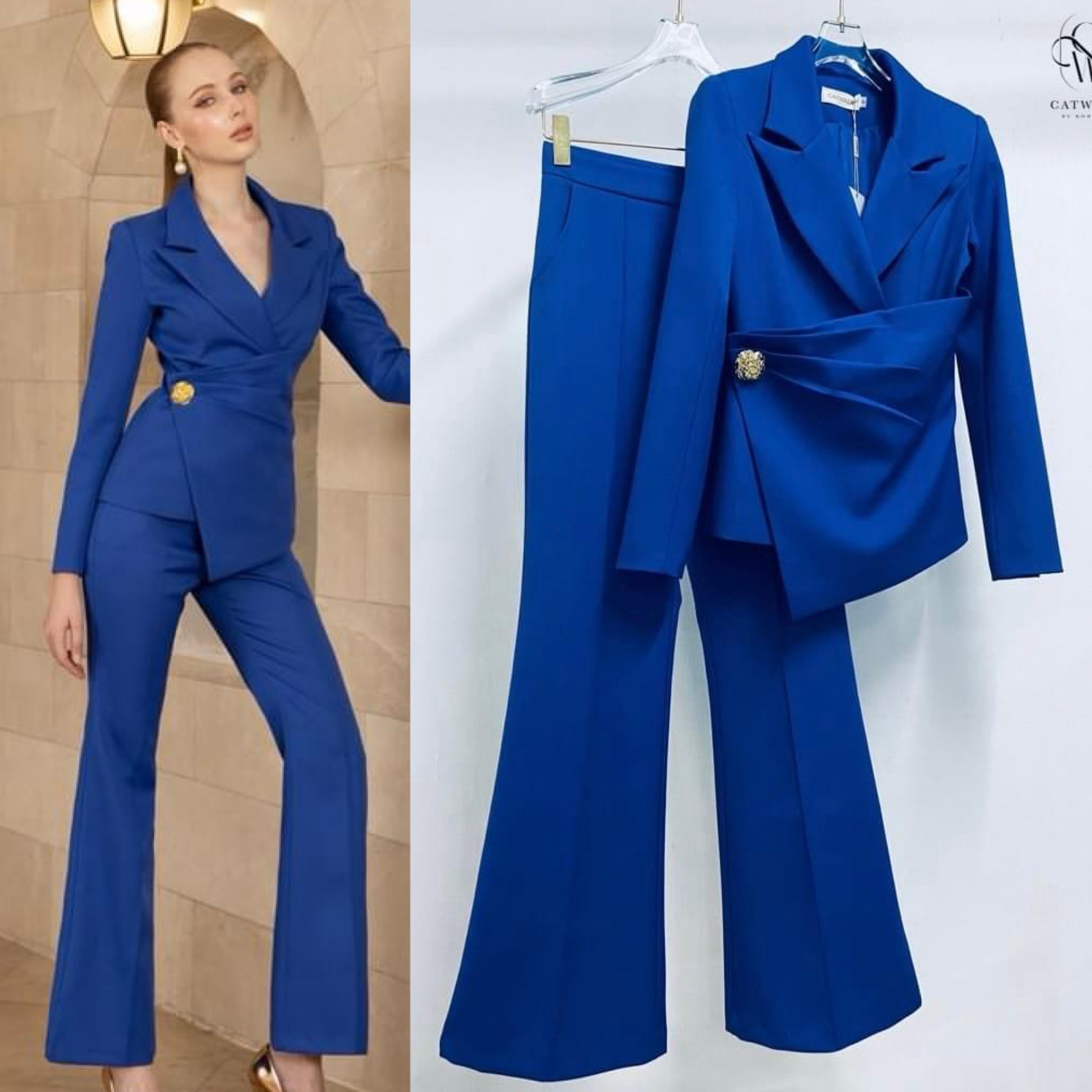 เซตสูทป้ายหน้า +กางเกงทรงขาม้า เนื้อผ้าเกรดเอ ผ้าสวยใส่สบาย ตัวสูทเป็นทรงเข้ารูป ใส่สบาย สินค้าคุณภาพ (พร้อมส่ง)