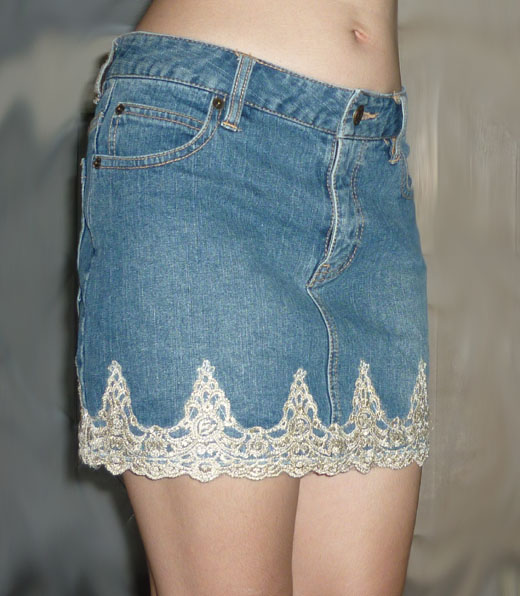 กระโปรงยีนส์แต่งชายลูกไม้ สวยมากกก 30-33-12