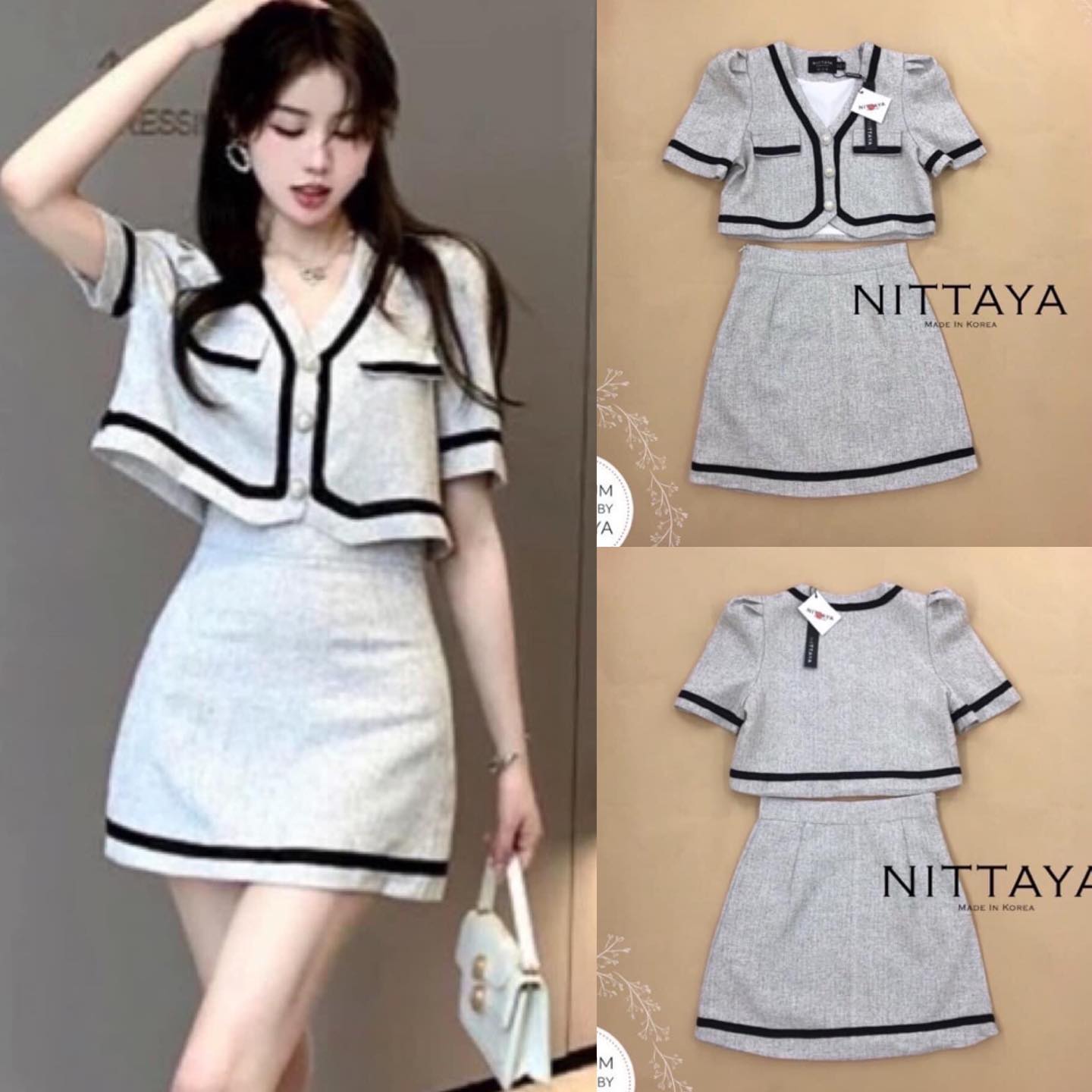 เซตเสื้อครอป มาพร้อมกระโปรวงแบบสั้น สินค้าคุณภาพ (พร้อมส่ง)