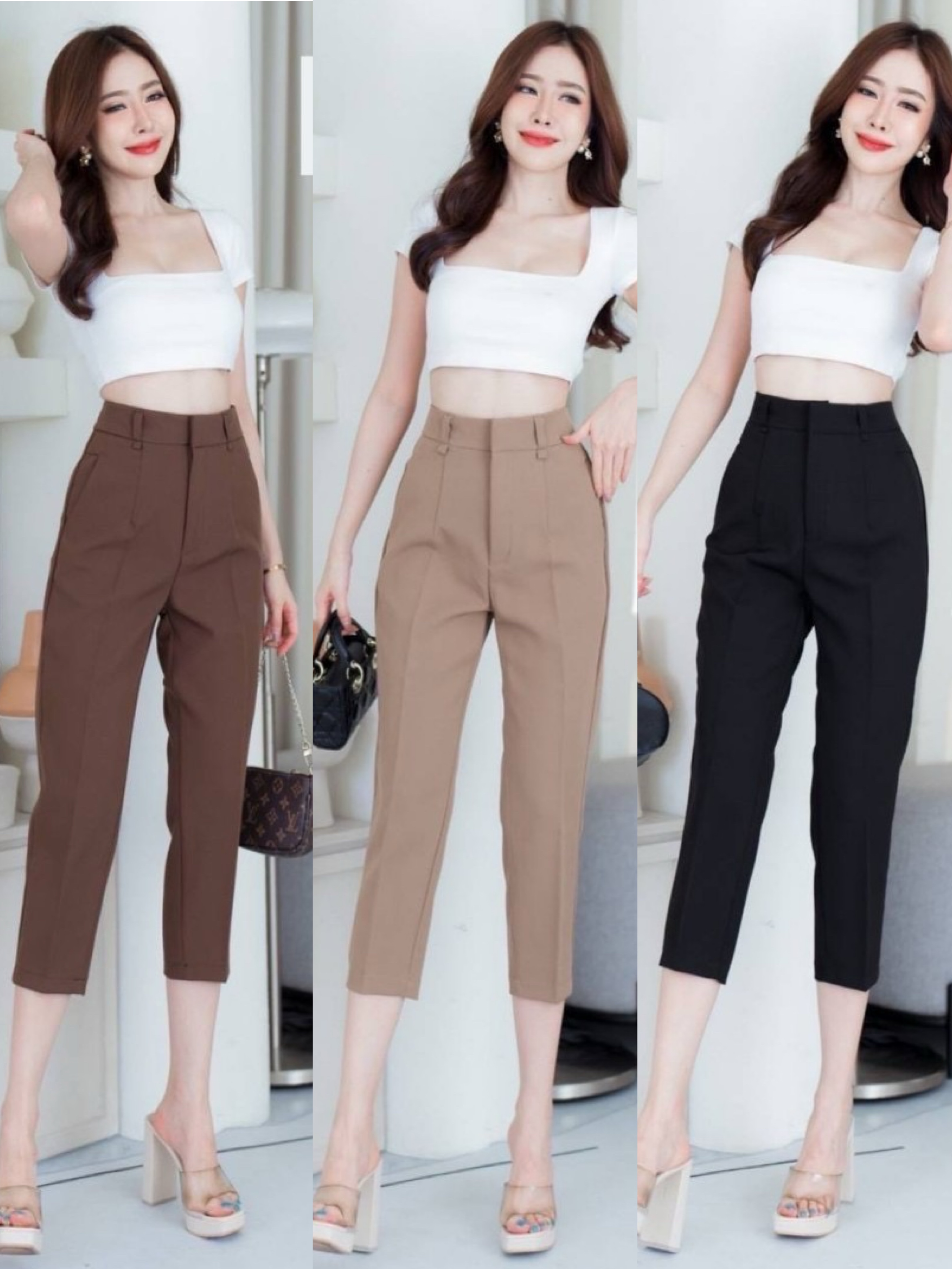 กางเกง7ส่วน ทรงขาเดฟ แต่งหูเข็มขัด ติดตะขอ ซิปหน้า มีกระเป๋าข้าง ผ้าไมโคร ใส่สบาย : สินค้าคุณภาพ (พร้อมส่ง)