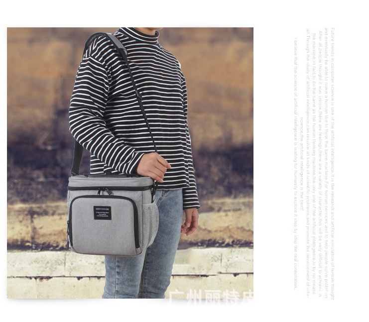 (สีเทา) กระเป๋าเก็บความเย็น เก็บอุณหภูมิร้อน-เย็น เพิ่มช่องเก็บอุณหภูมิด้านบน เก็บอาหาร เครื่องดื่ม มีสายสะพาย ใช้ได้อเนกประสงค์