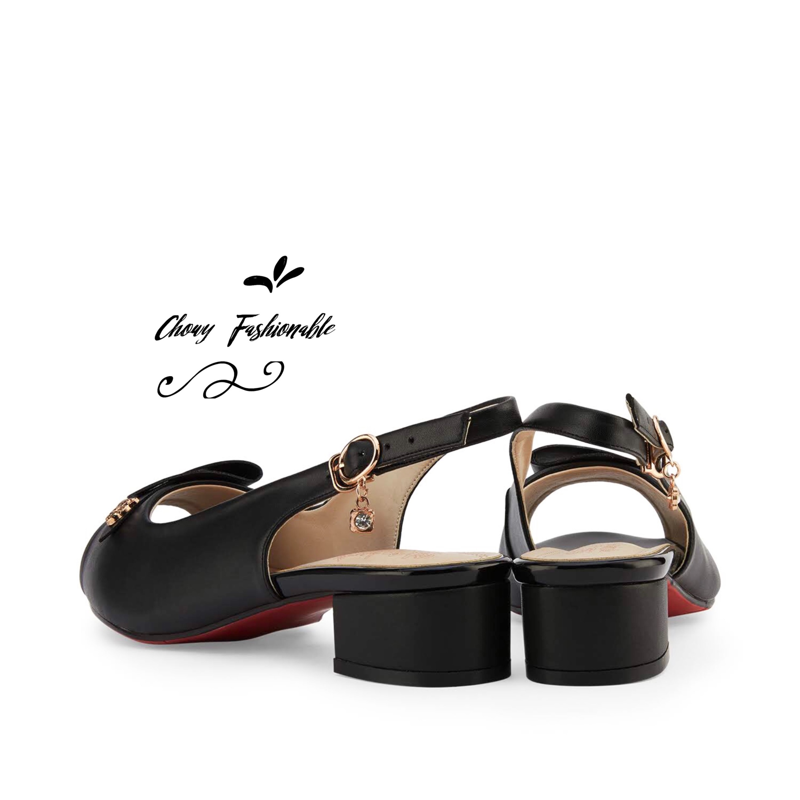 รองเท้าไซส์ใหญ่ 41-44 EU รองเท้ารัดส้น ส้นตึก 1.5 นิ้ว หนังแท้ งานนำเข้าเกาหลี ไซส์ใหญ่ สีดำ CHOWY KR0400BL