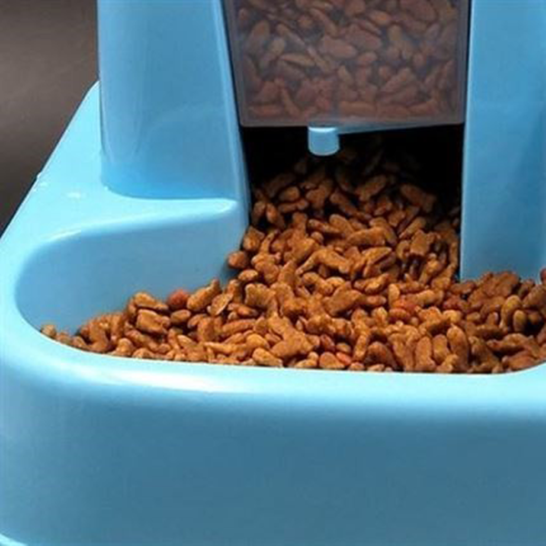 เครื่องให้อาหารและน้ำสัตว์เลี้ยง สำหรับสุนัขและแมว อัตโนมัติ Petsuka สีฟ้า