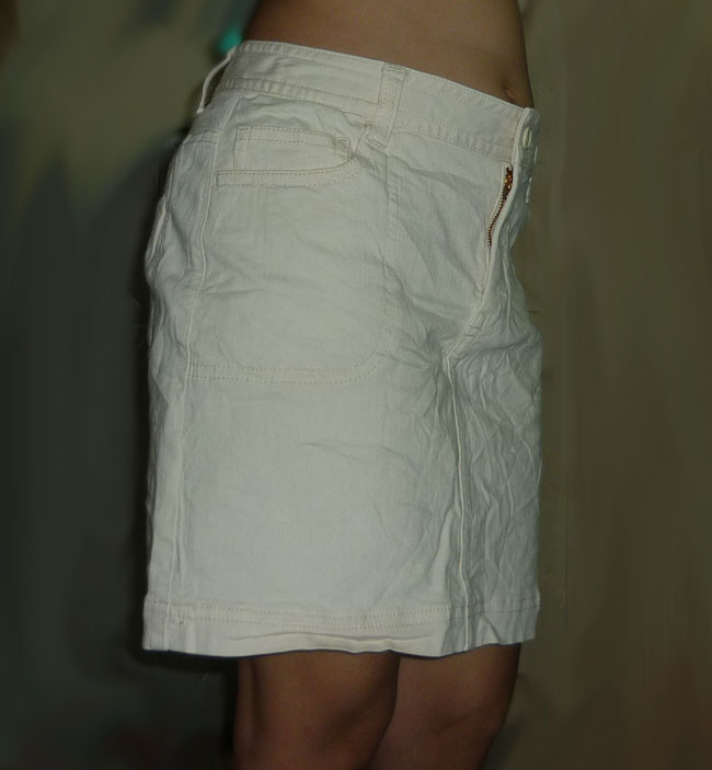 กระโปรงเนื้อยีนส์สีขาวครีม สวยเรียบๆ 33-37-16