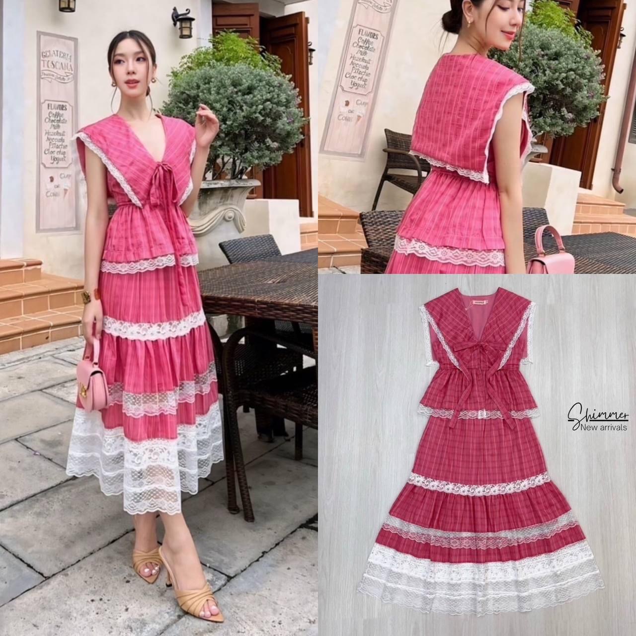 เซตเสื้อคอวีปกกะลาสีแต่งด้วยเชิงลูกไม้ คู่กับกระโปรงตัดต่อเชิงลูกไม้ ใส่สบาย สินค้าคุณภาพ (พร้อมส่ง)