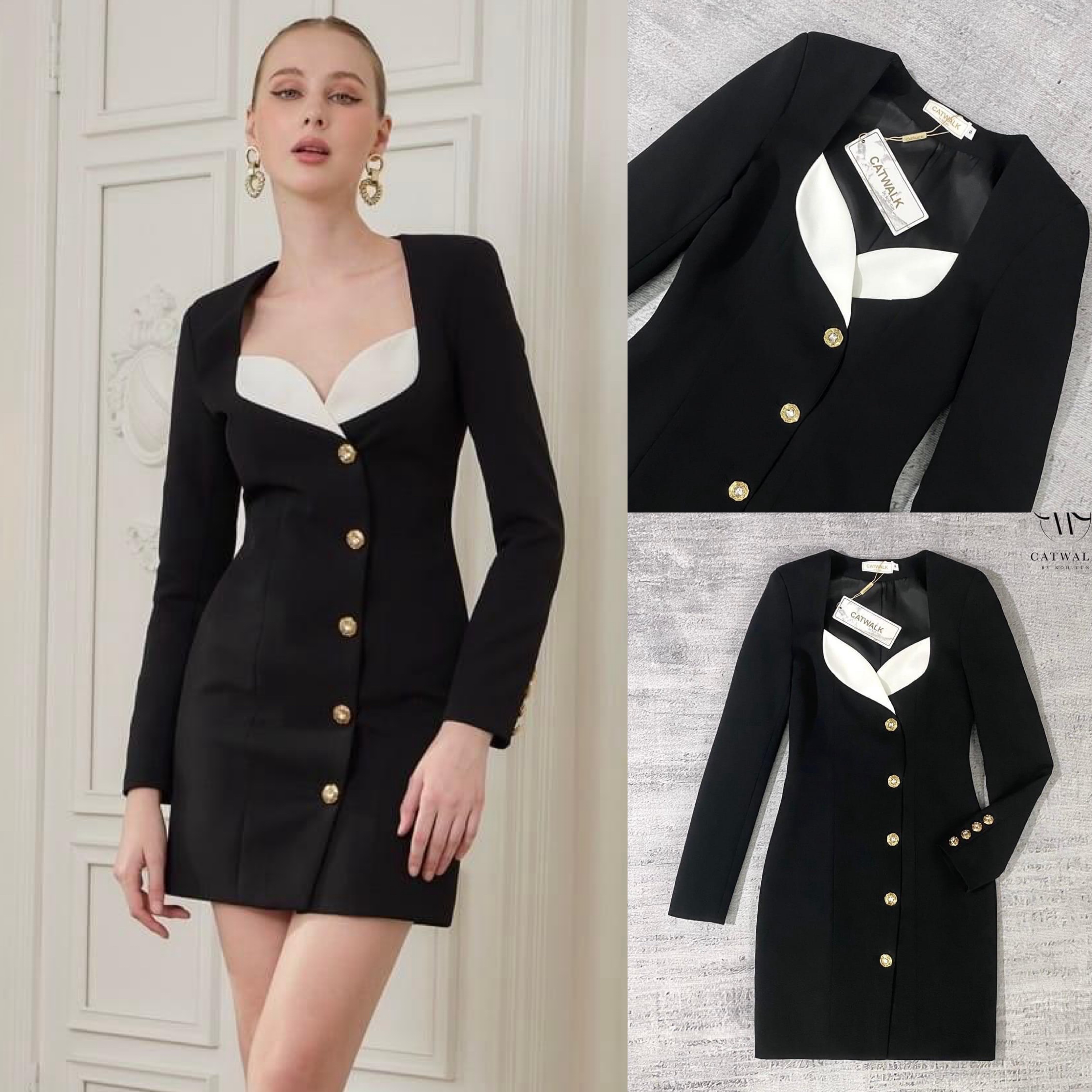 เดรสทูโทนกระดุมเพ็ชร เนื้อผ้าเกรดเอ ผ้าใส่สบายเป็นทรงสวย ตัวชุดเป็น ทรงเข้ารูป แขนยาว ใส่สบาย : สินค้าคุณภาพ (พร้อมส่ง)