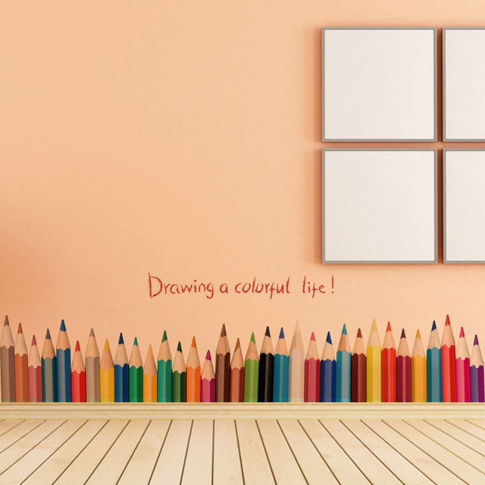 สติ๊กเกอร์แต่งห้อง DIY รูปสีไม้ Drawing a Colorful Life! ลอกออกแล้วติดซ้ำได้