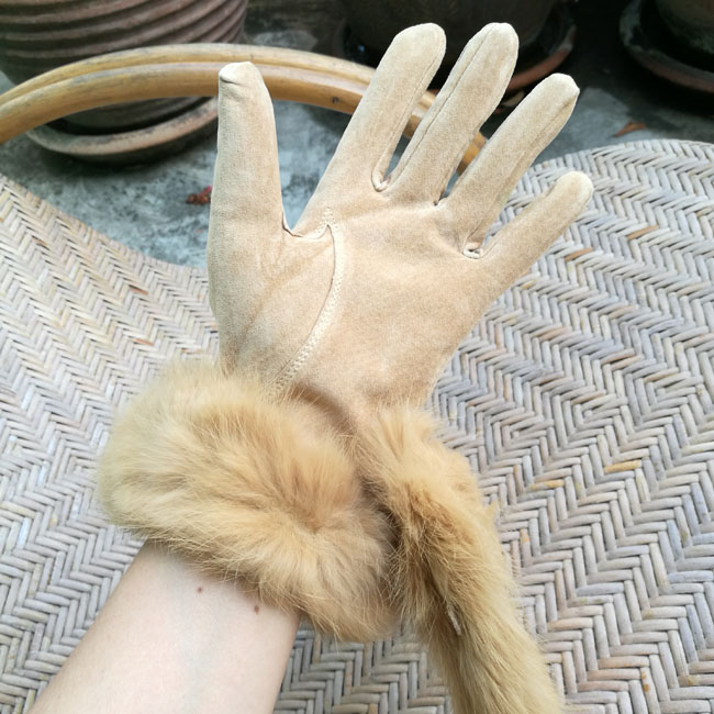 ถุงมือหนังกลับเฟอร์กระต่าย Premiere GANTS อุ่นถึงติดลบ /ของใหม่/