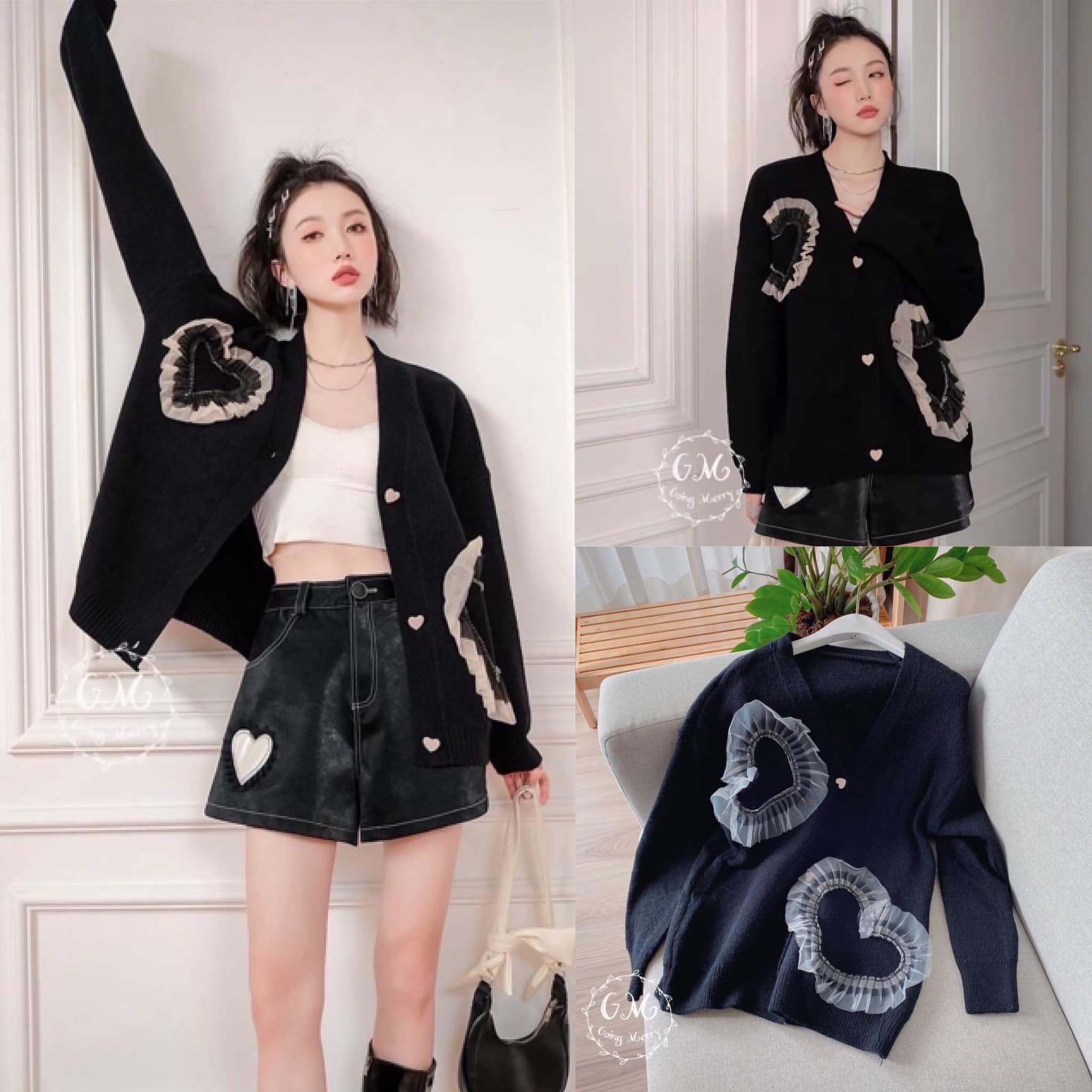 เสื้อสุดฮิต เสื้อคลุมไหมพรมขนกระต่าย ทอเส้นเล็ก ผ้าเนื้อนุ่มมากๆ ยืดหยุ่นได้เยอะ ผ้าเนื้อเย็น ใส่สบาย ระบายอากาศได้ดี ผ้าสวยมากค่ะ ทรงคอวี ด้านหน้าแต่งผ้า ตาข่ายทำเป็นรูปหัวใจ : สินค้าคุณภาพ (พร้อมส่ง)