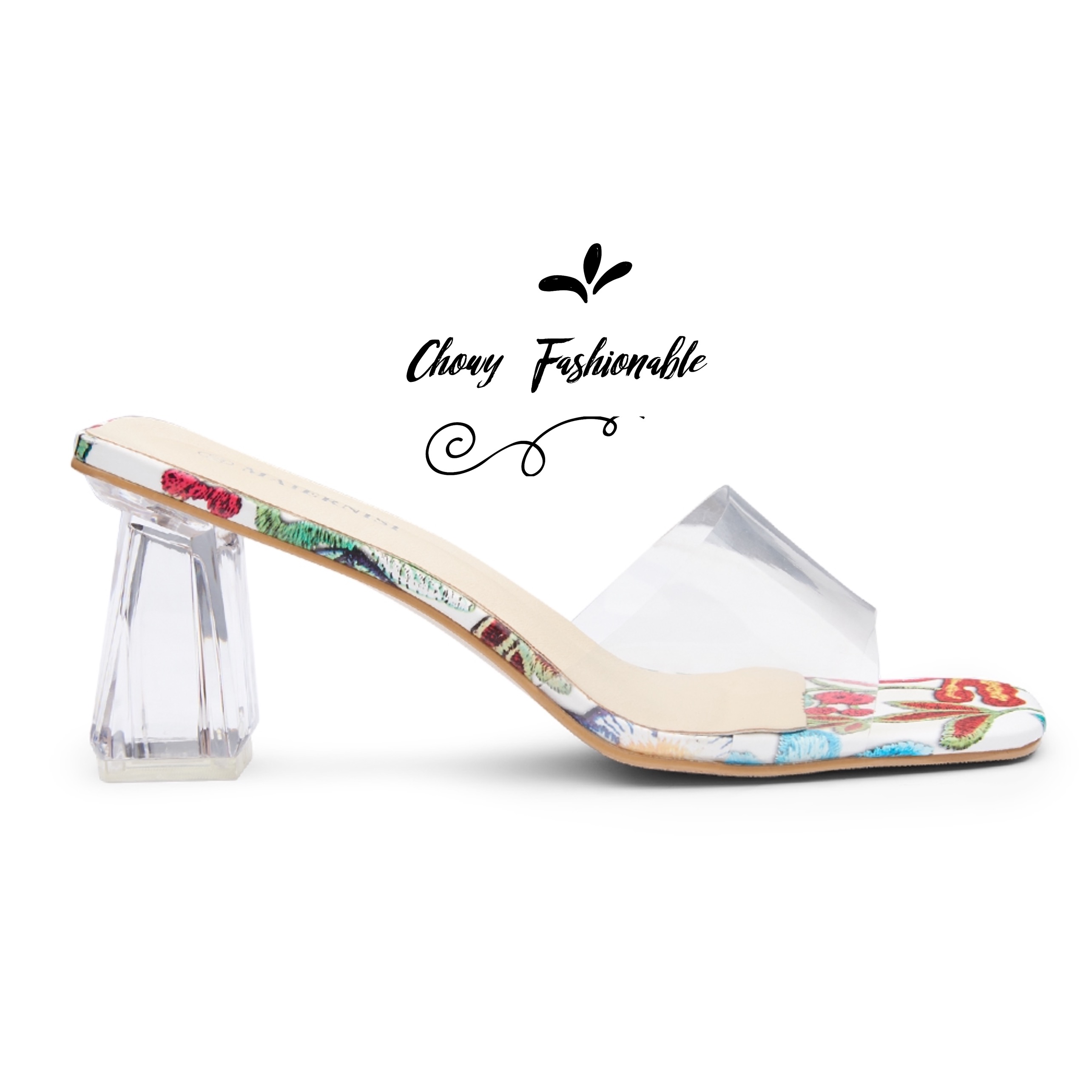 รองเท้าไซส์ใหญ่ 41-46 รองเท้าแตะมีส้น สูง 3 นิ้ว ส้นแก้วใส ด้านบน PU นิ่มใส CHOWY KR0960BU