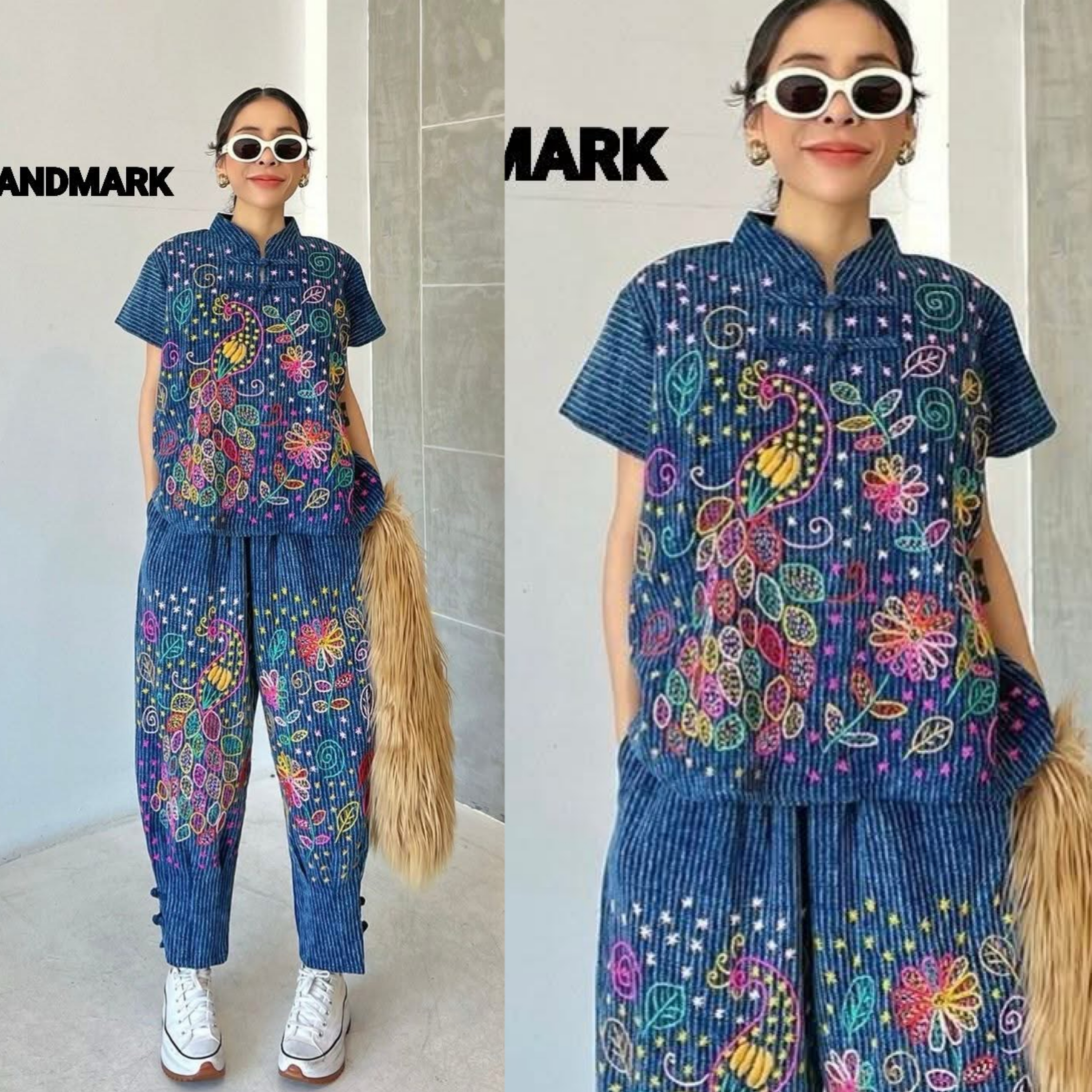 เซตผ้าฟอก Stoneเนื้อดี ตัวเสื้อเป็นคอจีนแขนสั้น ติดกระดุม จีนตรงคอ2เม็ด แกะใช้งานได้จริง มาพร้อม กางเกงขายาวทรงจินนี่ มีกระเป๋าล้วงข้างทั้ง2ข้าง ปลายขาติดกระดุมจีนเกร๋ๆ 🖍️ เพิ่มกิมมิคปักลายลงทั้งเสื้อและกางเกง ใส่สบาย : สินค้าคุณภาพ (พร้อมมส่ง)