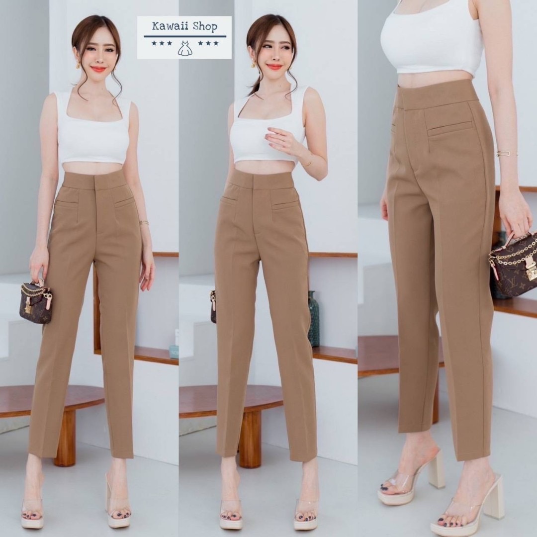 กางเกง9ส่วน ทรงขากระบอกเล็ก ดีเทลกระเป๋าเจาะ ติดตะขอ ซิปหน้า ผ้าไมโคร ใส่สบาย : สินค้าคุณภาพ (พร้อมส่ง)