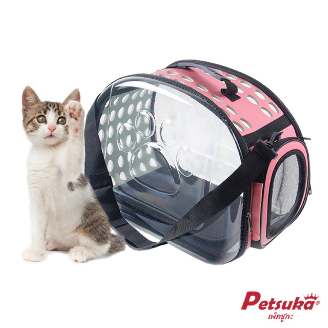 กระเป๋าสัตว์เลี้ยงสะพายข้าง Petsuka แบบโปร่งใส สีชมพู ขนาด S