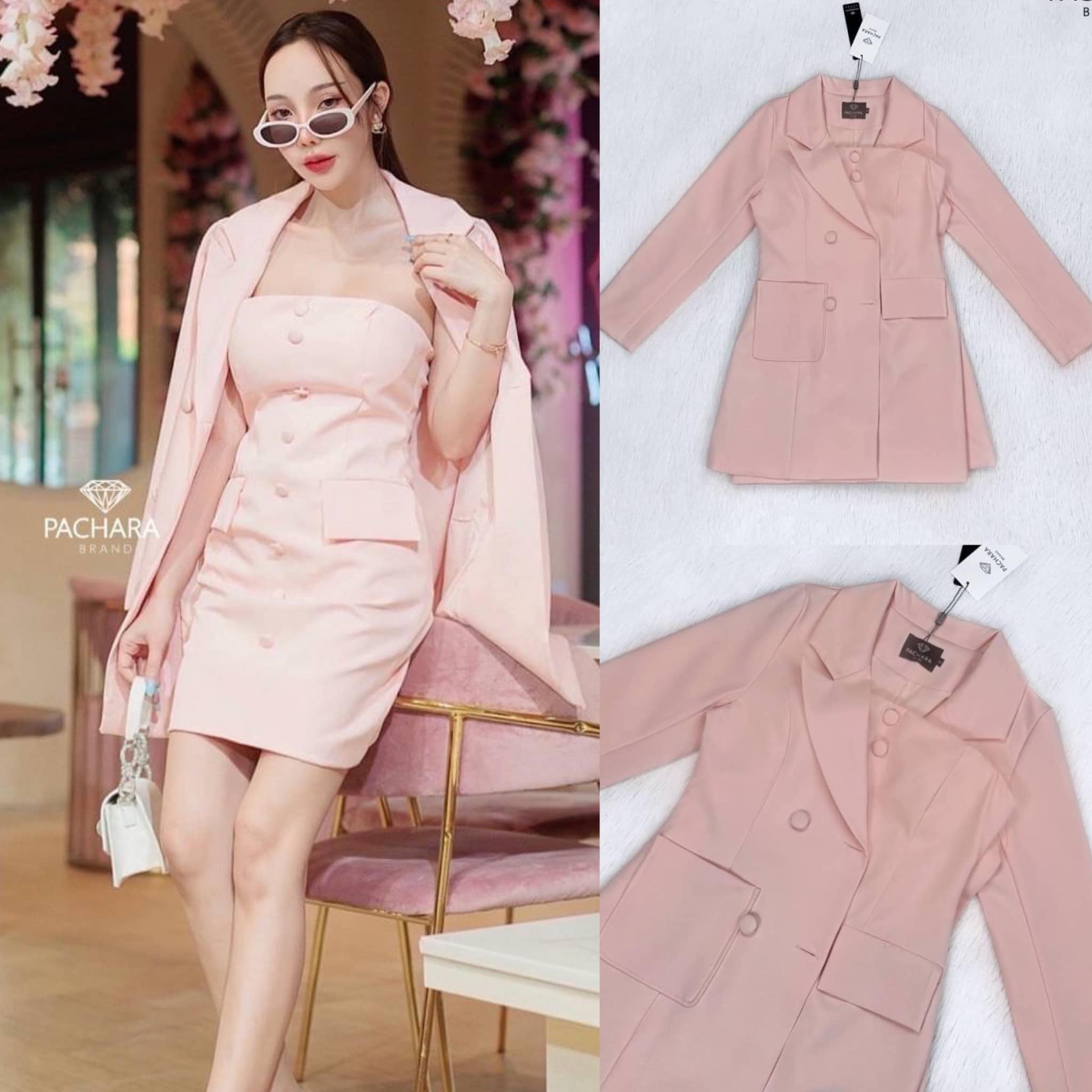 เซ็ต 2 ชิ้น เสื้อสูทแขนยาวสีชมพูอ่อน แต่งกระเป๋าสองข้าง แมทช์คู่กับเดรสสั้นเกาะ อกทรงเข้ารูป เนื้อผ้า หนาอัดกาวอย่างดี มีฟองน้ำ ดันทรงสวย สินค้าคุณภาพ (พร้อมส่ง)