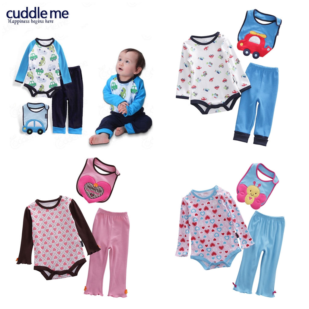 เซตเสื้อผ้าเด็ก Cuddle me แบรนด์แท้ บอดี้สูทแขนยาว+กางเกงขายาว+ผ้ากันเปื้อน