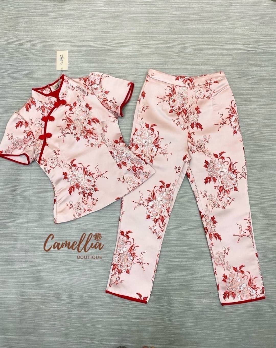 ชุดSetเสื้อคอจีนผ้าทอลายสวยหรูมากคะ มาพร้อมกางเกงยาว9 ส่วน ใส่สบาย : สินค้าคุณภาพ (พร้อมส่ง)