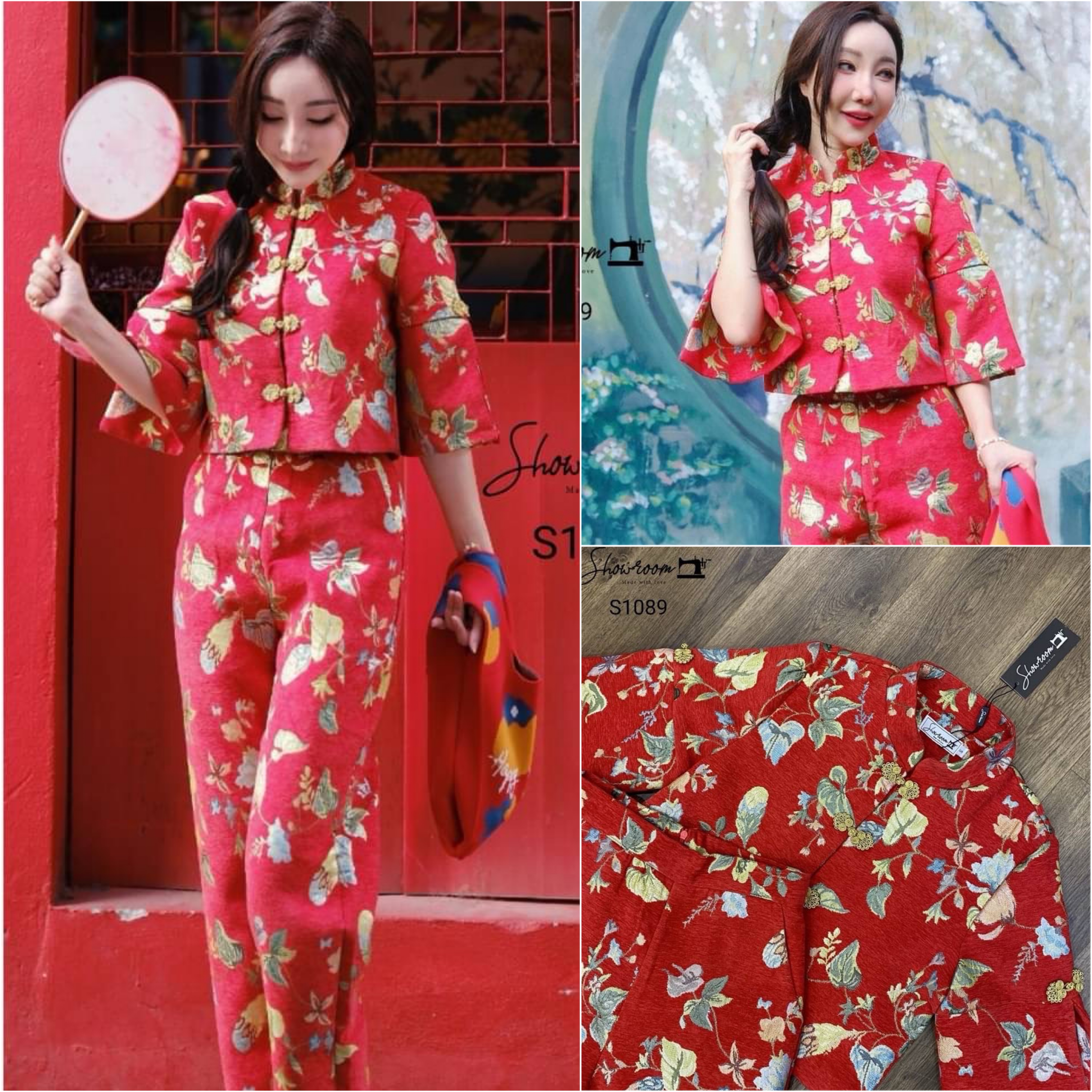 เซ็ตตรุษจีน ดีไซน์โมเดิร์นตามสไตล์ชุดกี่เพ้าเลยค่ะ ตัวเสื้อแขน3ส่วนผ่าสูง คอจีน สวมใส่ง่าย มาพร้อมกางเกงขายาวทรงขากระบอกเข้าเซ็ต ใส่สบาย : สินค้าคุณภาพ (พร้อมส่ง)