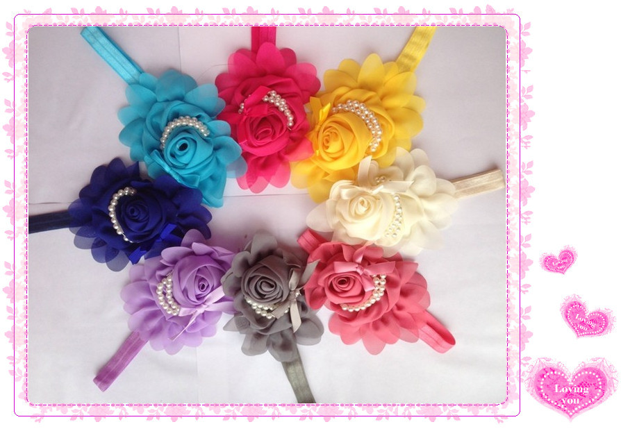 ผ้าคาดผมทารก ดอกไม้ประดับเส้นมุก น่ารักสไตล์ยุโรป