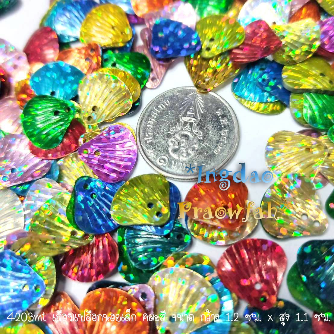 4203mt เลื่อมเปลือกหอยเล็กคละสี ขนาด กว้าง 1.2 ซม. x สูง 1.1 ซม. (10 กรัม ประมาณ 300 ชิ้น)