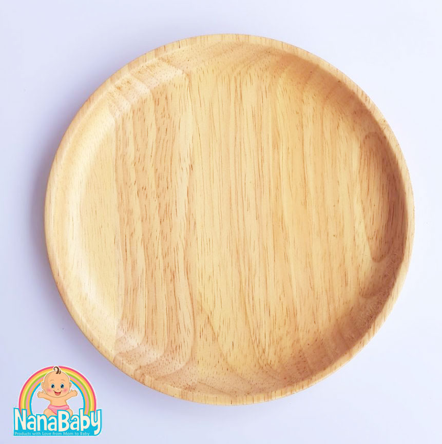 จานไม้กลม จานไม้รูปหมี จานไม้ถาด ถ้วยไม้ จากไม้ยางพาราแท้ Food Grade Japanese Wood Plate by NanaBaby