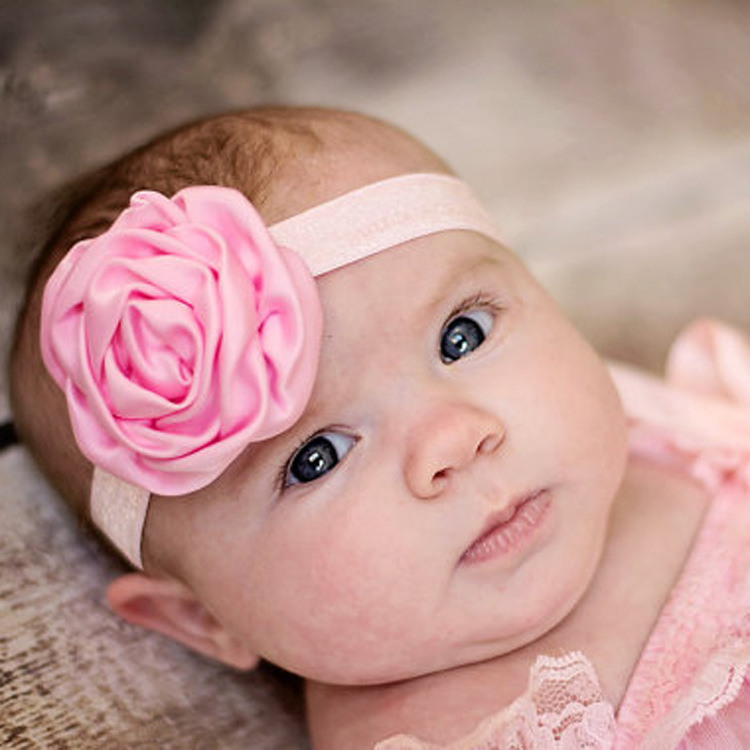 ผ้าคาดผมเด็กเล็ก โบว์ดอกกุหลาบซาติน