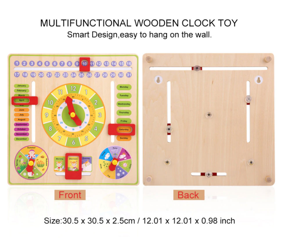 ของเล่นไม้เรียนรู้เวลา ตั้งแต่นาทีจนถึงฤดูกาลใน 1 ปี แบบปฏิทิน Wooden Daily Calendar Clock Board
