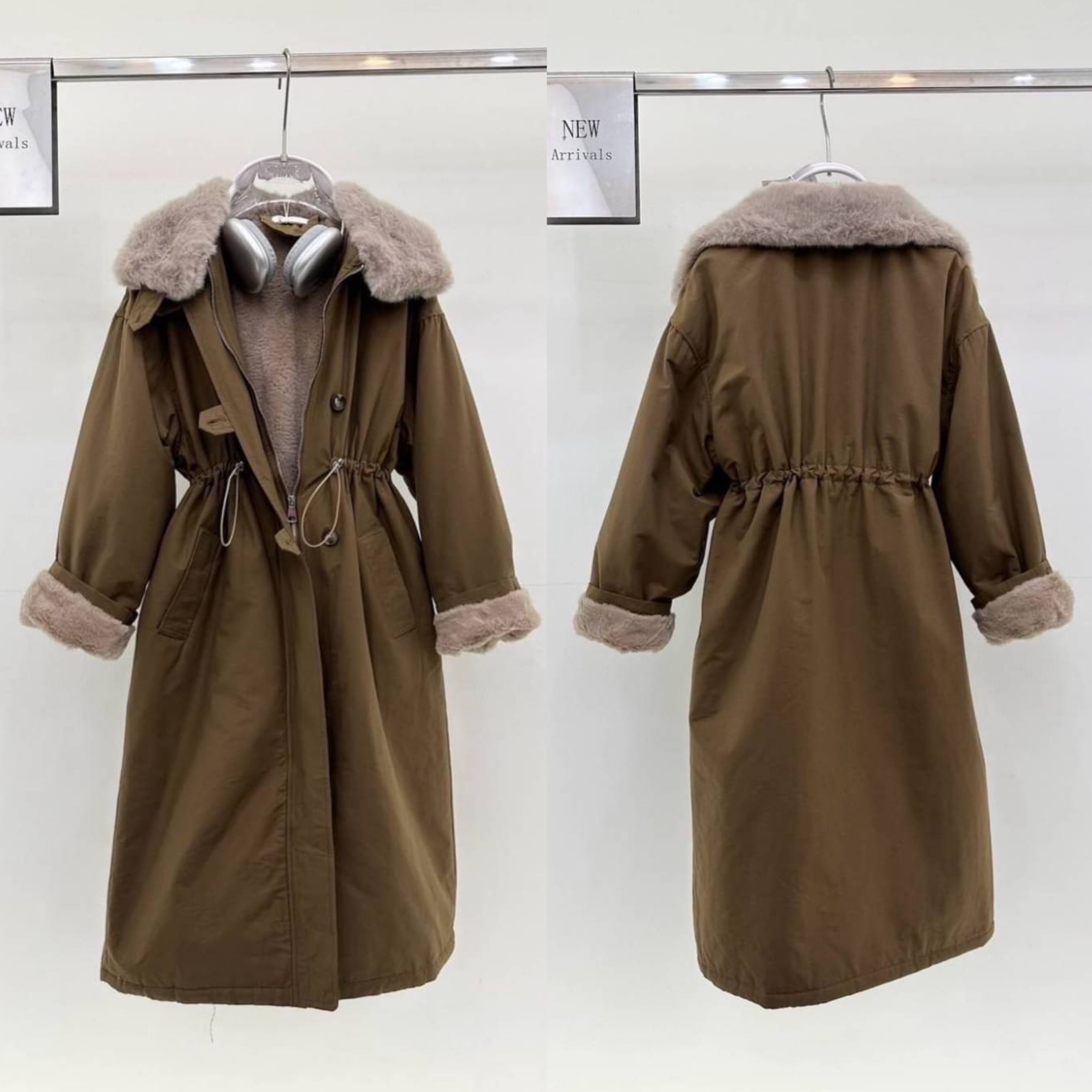 เสื้อโค้ทตัวยาวบุขนกันหนาวด้านใน ช่วงเอวรูดจั้มเข้ารูปได้ มีกระเป๋าล้วงข้าง ใส่คลุม กันหนาวเลขตัวเดียวสบายๆเลยค่า เนื้อผ้าดีมาก : สินค้าคุณภาพ (พร้อมส่ง)