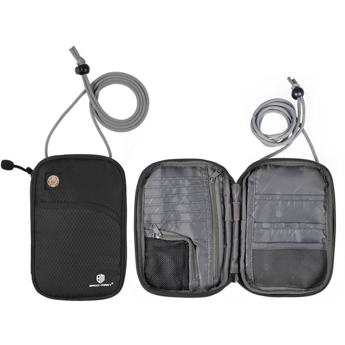 กระเป๋าใส่พาสปอร์ตห้อยคอ คล้องคอได้ กระเป๋าใส่หนังสือเดินทาง ป้องกันการขโมยข้อมูลบัตรเครดิตด้วยคลื่น RFID (Black)