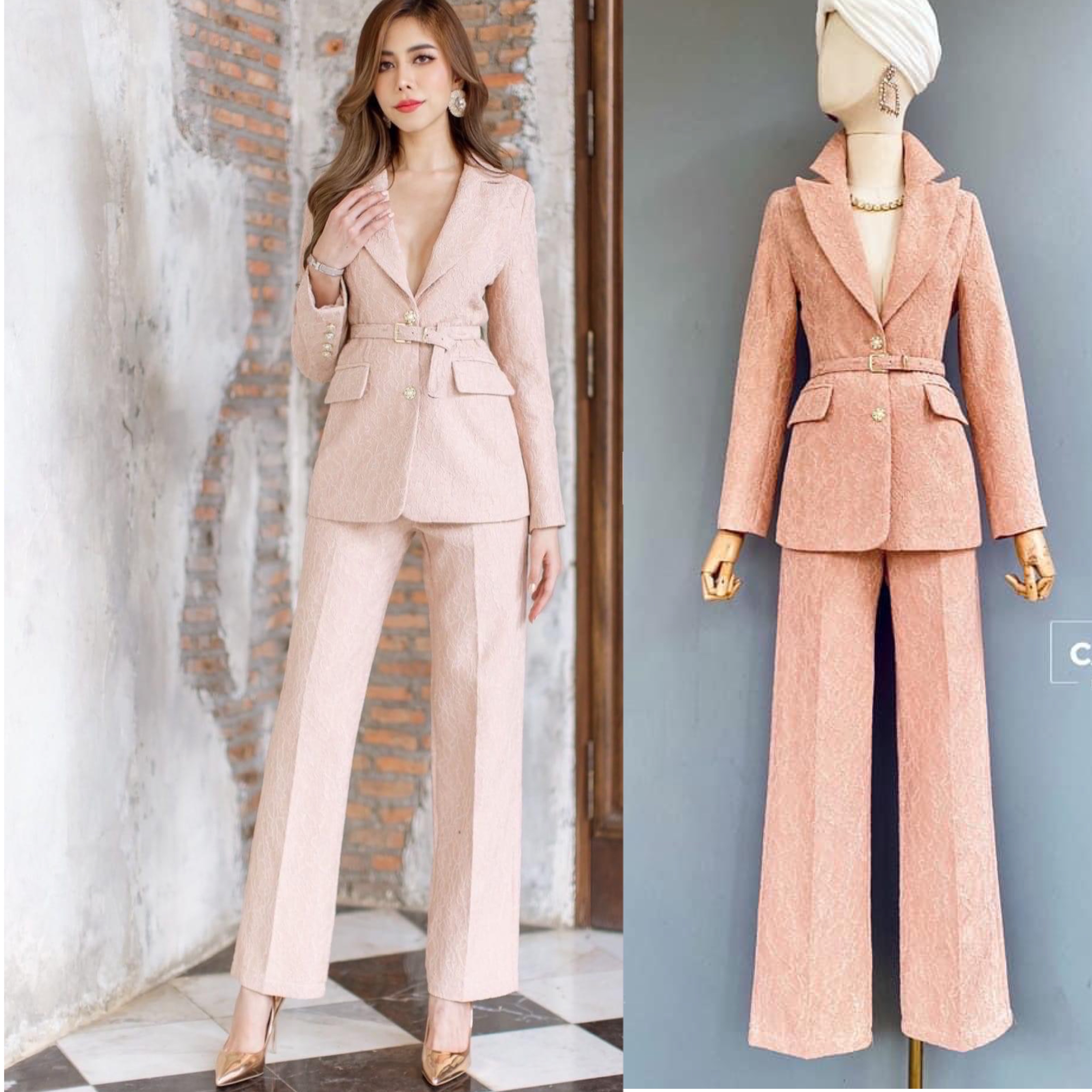 เซตBLAZER ผ้าลูกไม้+กางเกงขาบาน เนื้อผ้าลูกไม้เกรดเอ สินค้าคุณภาพ (พร้อมส่ง)