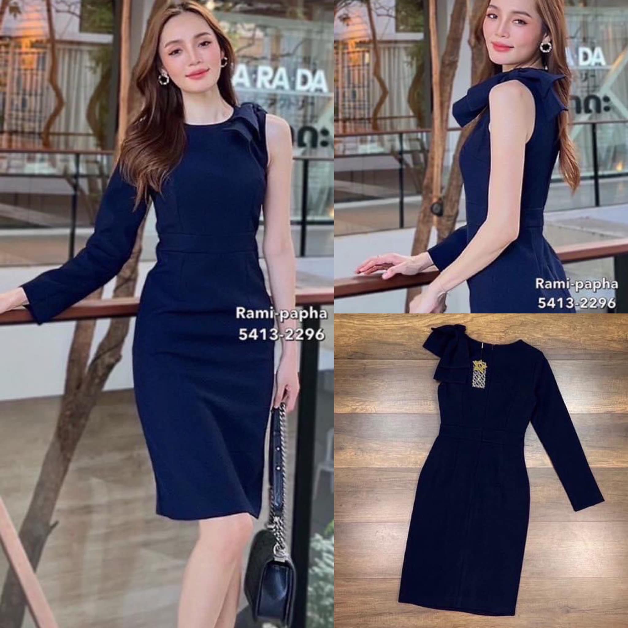 เดรส เดรสสีกรมสุดหรู ดีเทลแต่งโบว์ใหญ่อลังการ ด้านซ้ายสวยโดดเด่น สินค้าคุณภาพ (พร้อมส่ง)