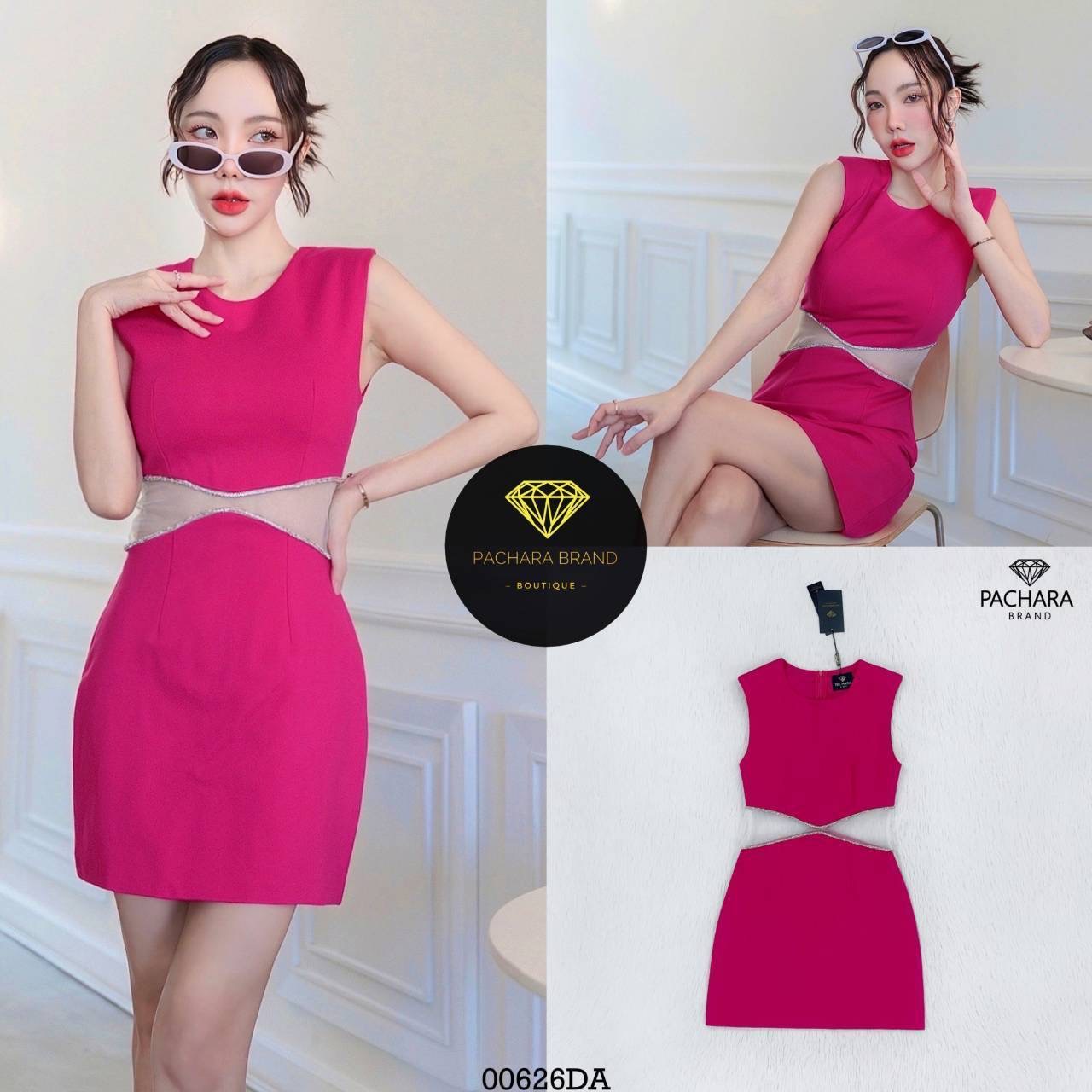 เดรสสั้นแขนกุด. ทรงเข้ารูป ช่วงเอวเว้าตัดต่อผ้าซีทรู ติดเพชรวิบวับสวยมาก สินค้าคุณภาพ (พร้อมส่ง)