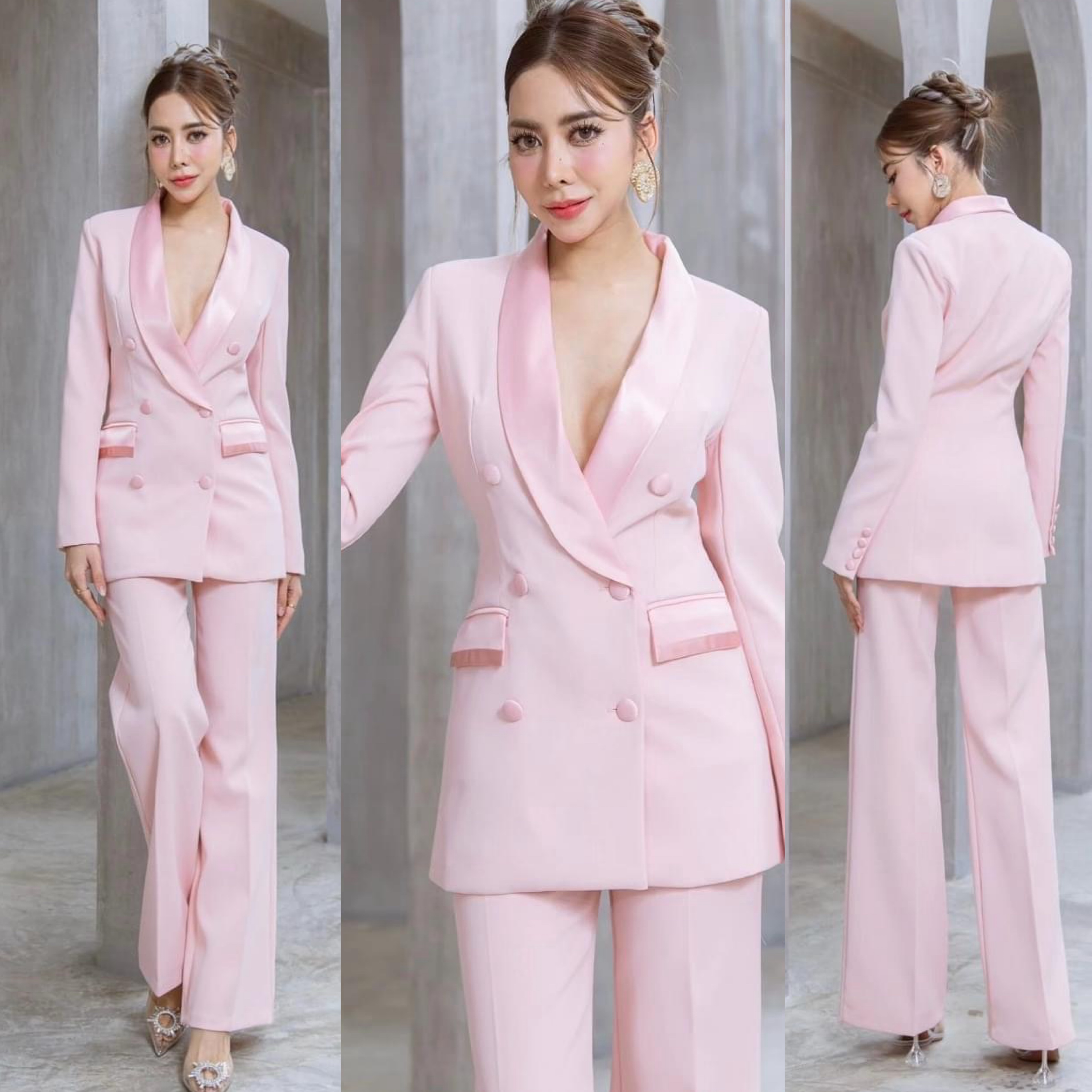 เซตสูทปกเลื่อม+กางเกงขาตรง เนื้อผ้าเกรดเอ เนื้อนุ่มเป็นทรงใส่สบาย ตัวสูทเป็นทรงเข้ารูป งานhiend ใส่สบาย สินค้าคุณภาพ (พร้อมส่ง)