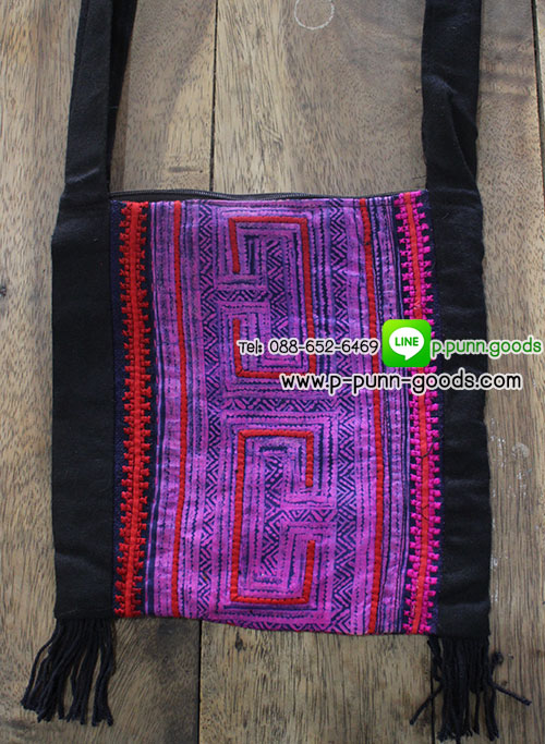 กระเป๋าย่าม ผ้าปักชาวเขา (ใบเล็ก) - size S
