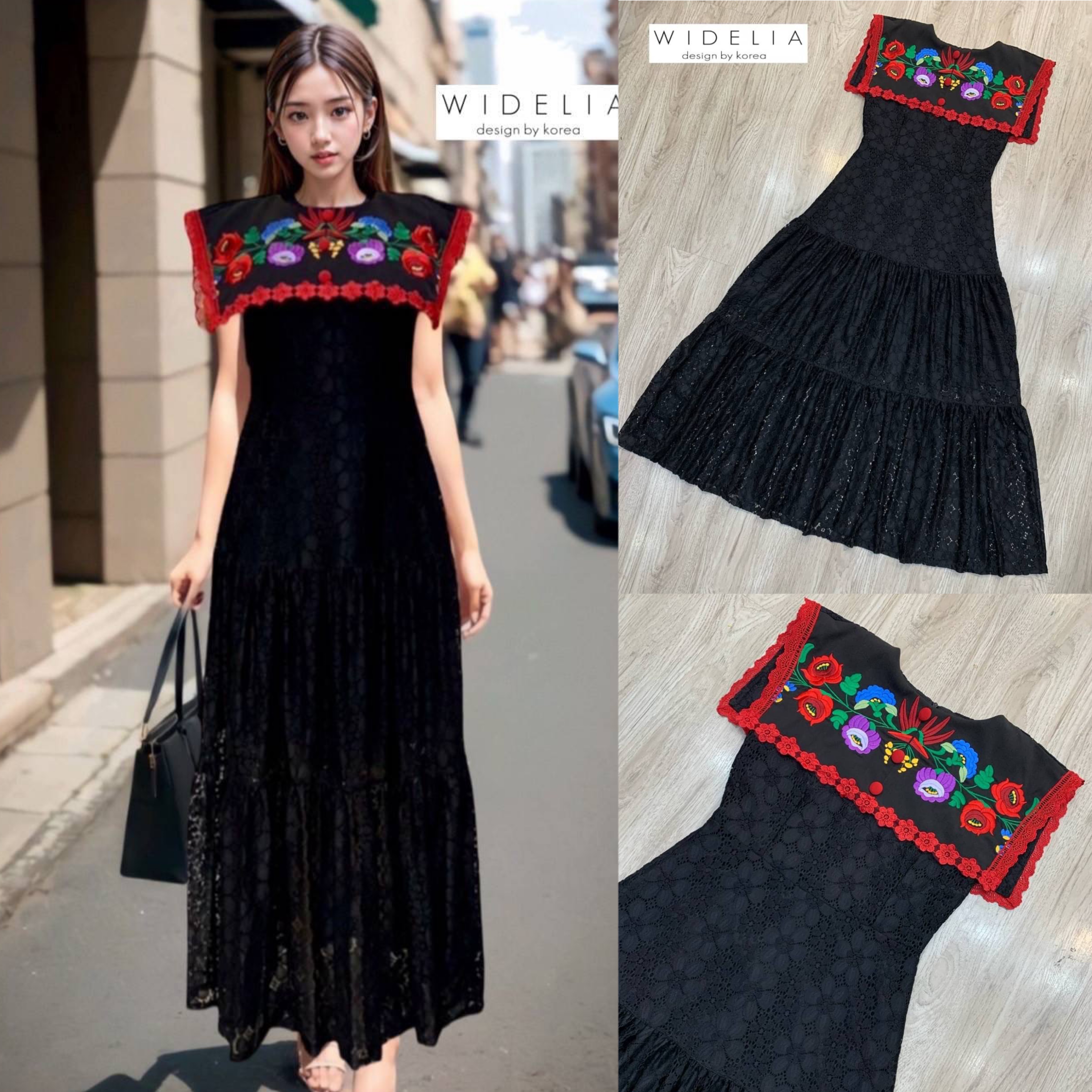 เดรสคอปกปักดอกไม้แบบเน้นๆ แขนกุดลายสวยตัวเดรสใช้ผ้าลูกไม้ในการตัดเย็บ ช่วงเอวเข้ารูปการออกแบบตัดเย็บเนี๊ยบสุดๆ คัตติ้งเป๊ะ สินค้าคุณภาพ (พร้อมส่ง)