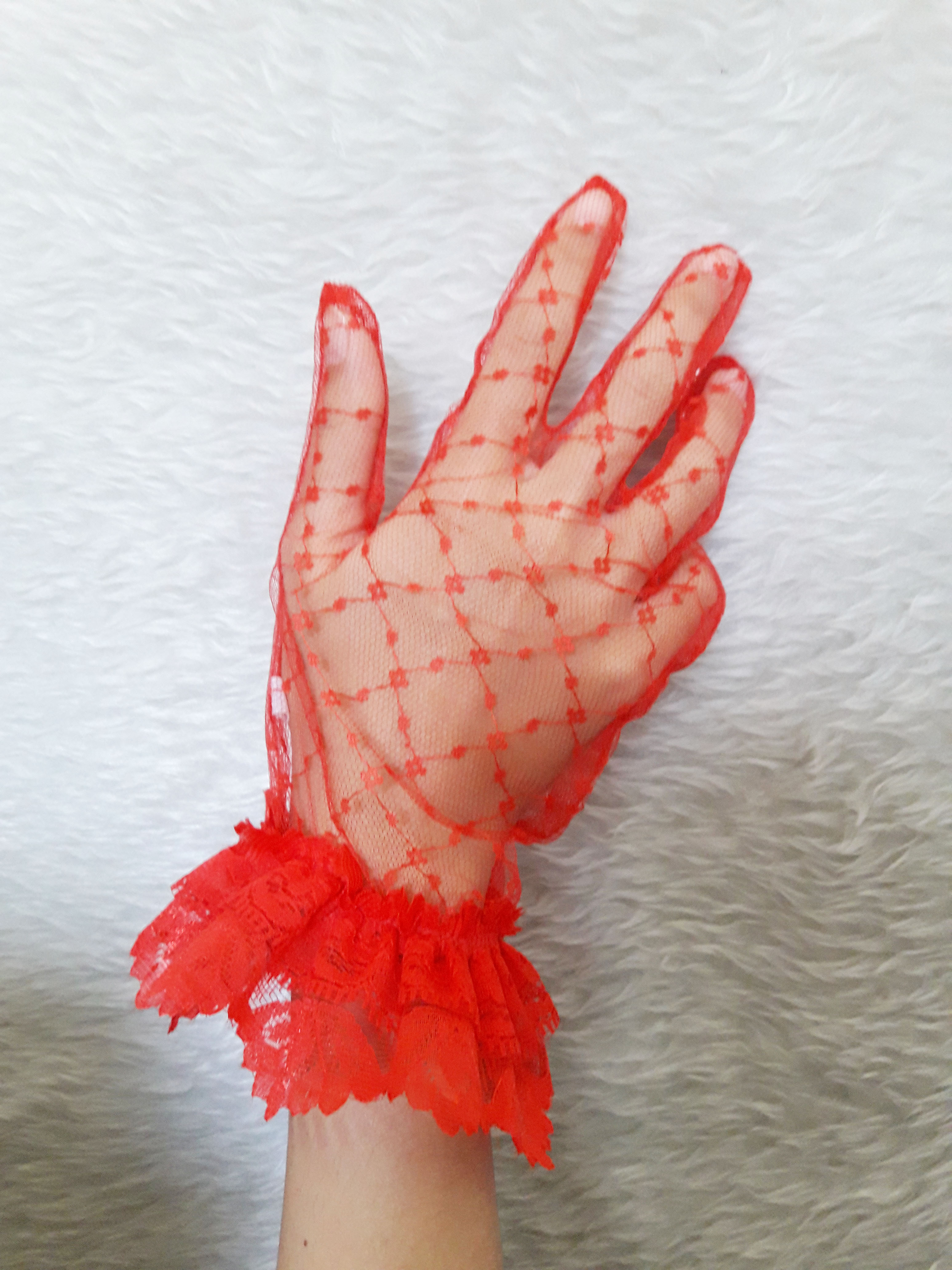 ถุงมือลูกไม้เด็ก-ผู้ใหญ่ ถุงมือตาข่าย ออกงาน Size SS-XL สีขาว/ดำ/แดง/ขาวทอง/ดำทอง