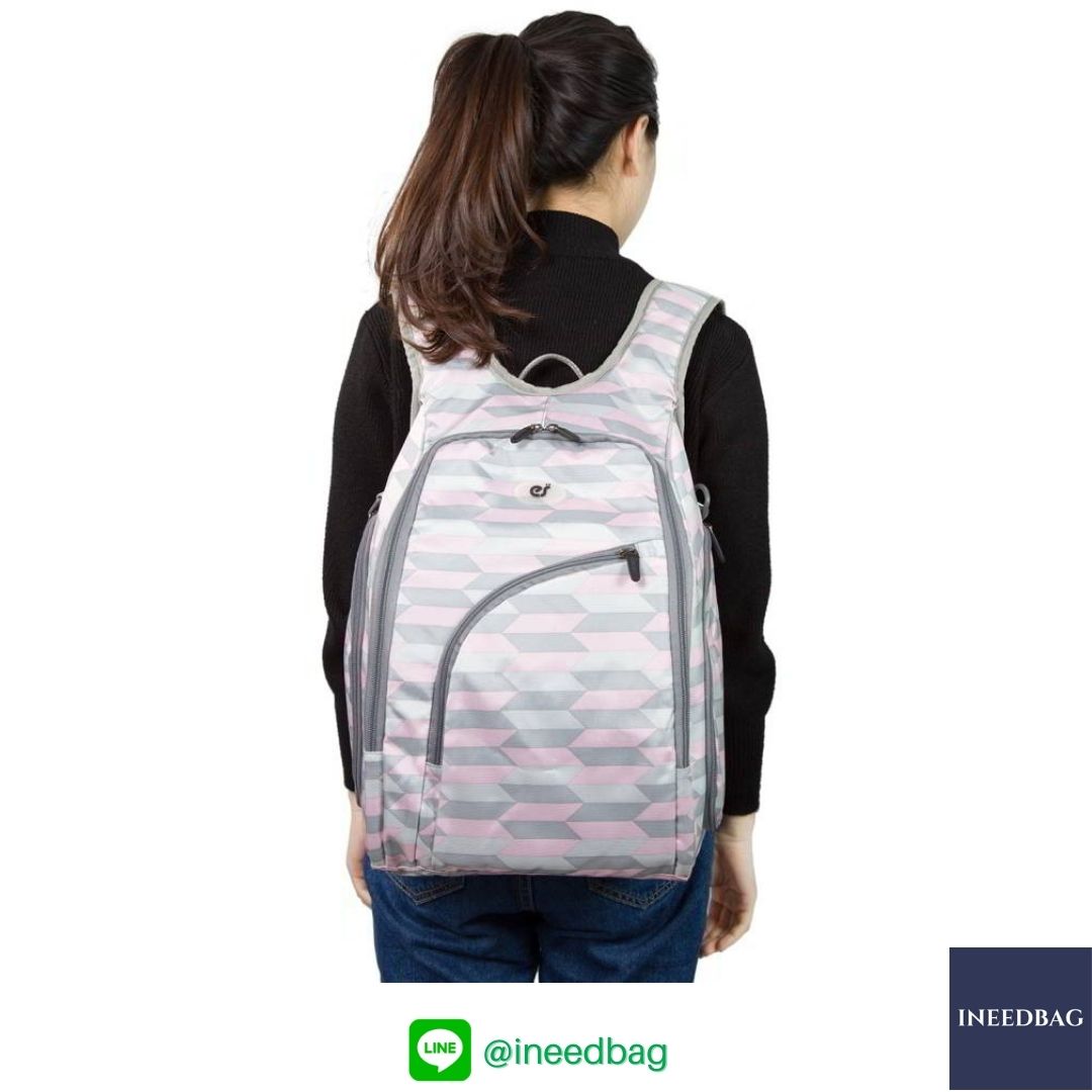 Ecosusi กระเป๋าคุณแม่ กระเป๋าสัมภาระคุณแม่ กระเป๋าแม่ลูกอ่อน แบบเป้ มาพร้อมแผ่นรองเปลี่ยนผ้าอ้อม, สายคล้องรถเข็น, ช่องเก็บความร้อน-เย็น (Pink Chevron)