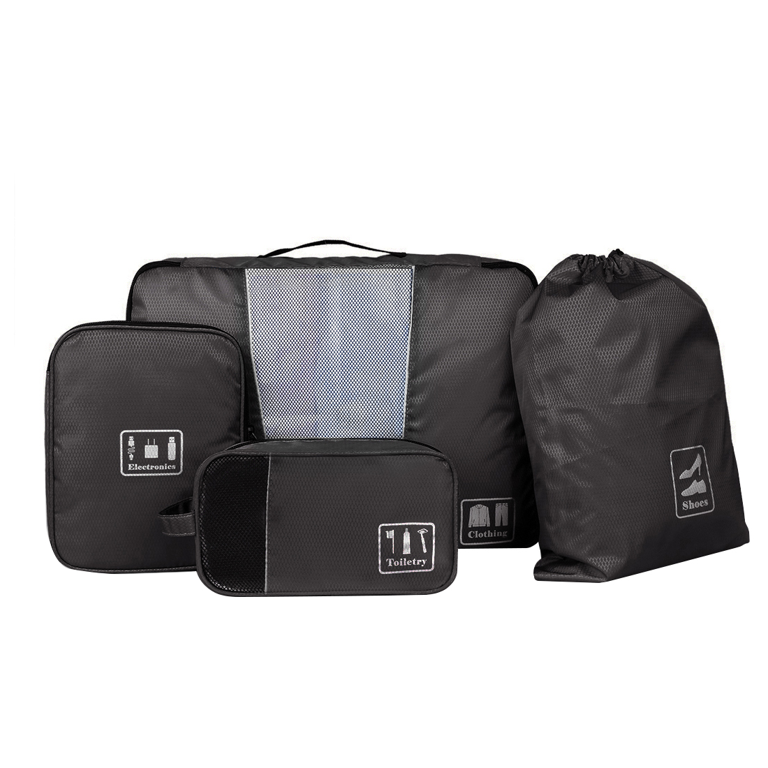 Bagsmart กระเป๋าจัดระเบียบเดินทาง 4 ใบ กันน้ำ พกพาสะดวก ใส่เสื้อผ้า, อุปกรณ์ไอที, อุปกรณ์น้ำ และรองเท้า (Black)